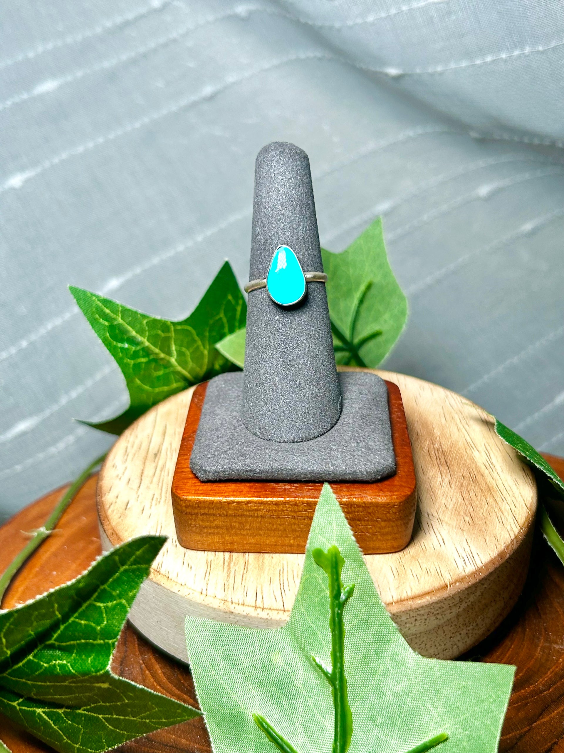 Navajo Made Kingman Turquoise & Sterling Silver Ring Size 6.75