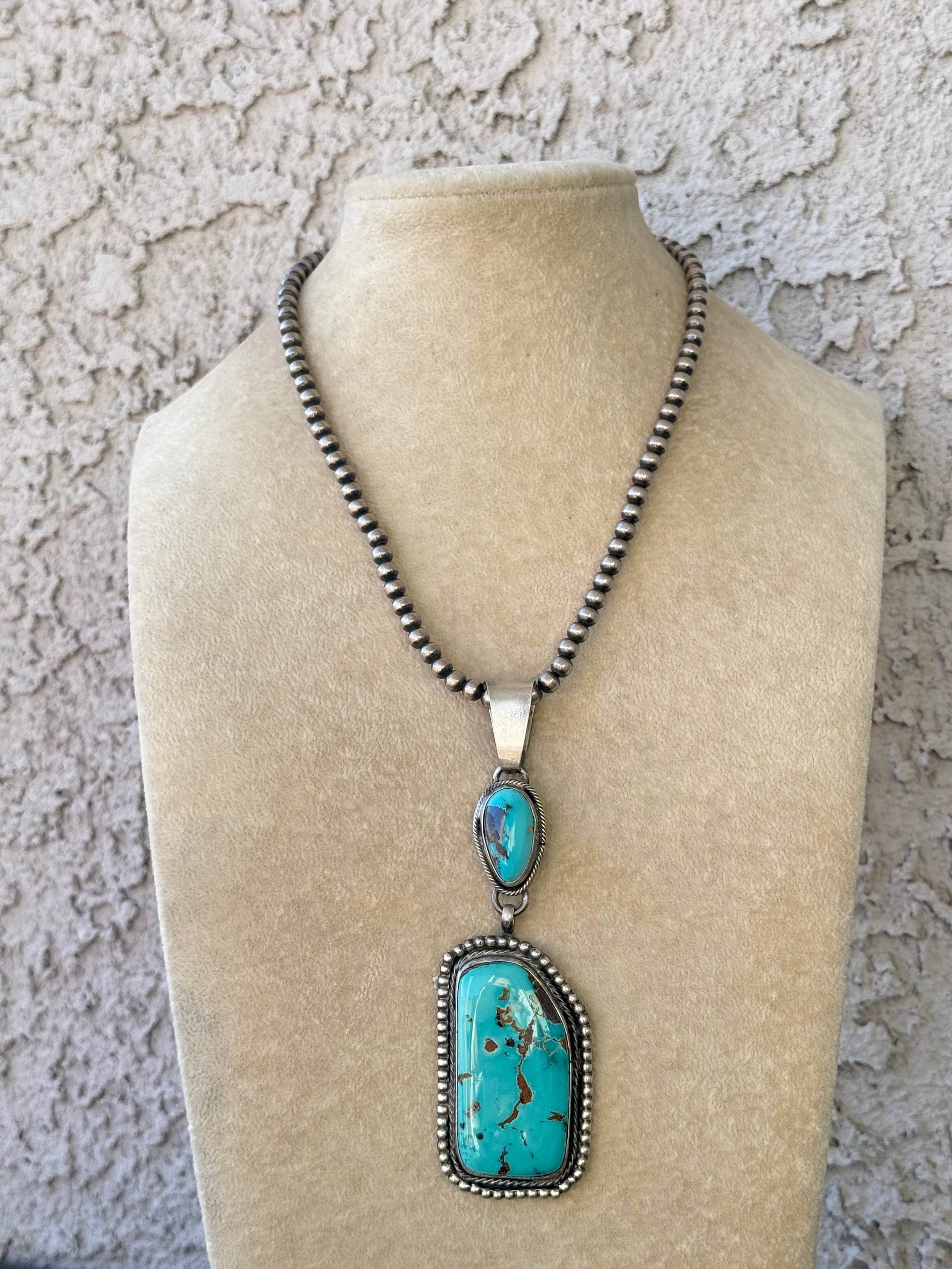 Navajo Made High Grade #8 Turquoise & Sterling Silver Pendant