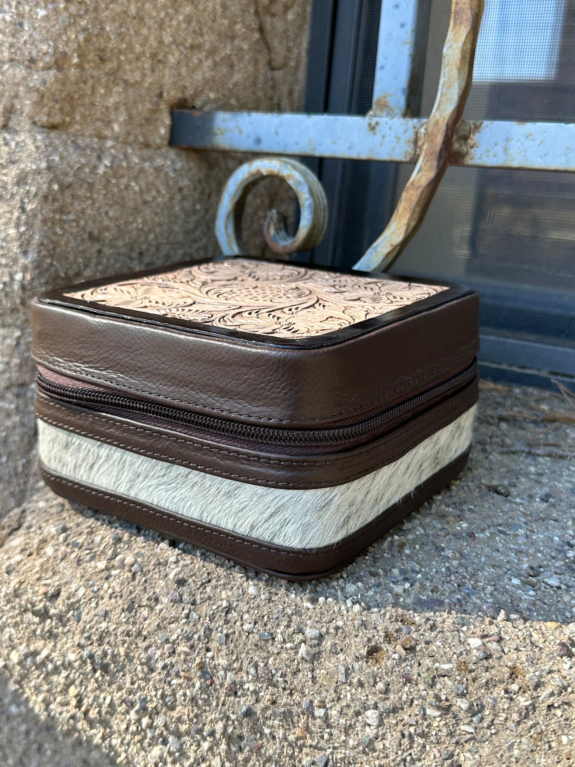 Genuine Tooled Leather Cowhide Jewelry Box