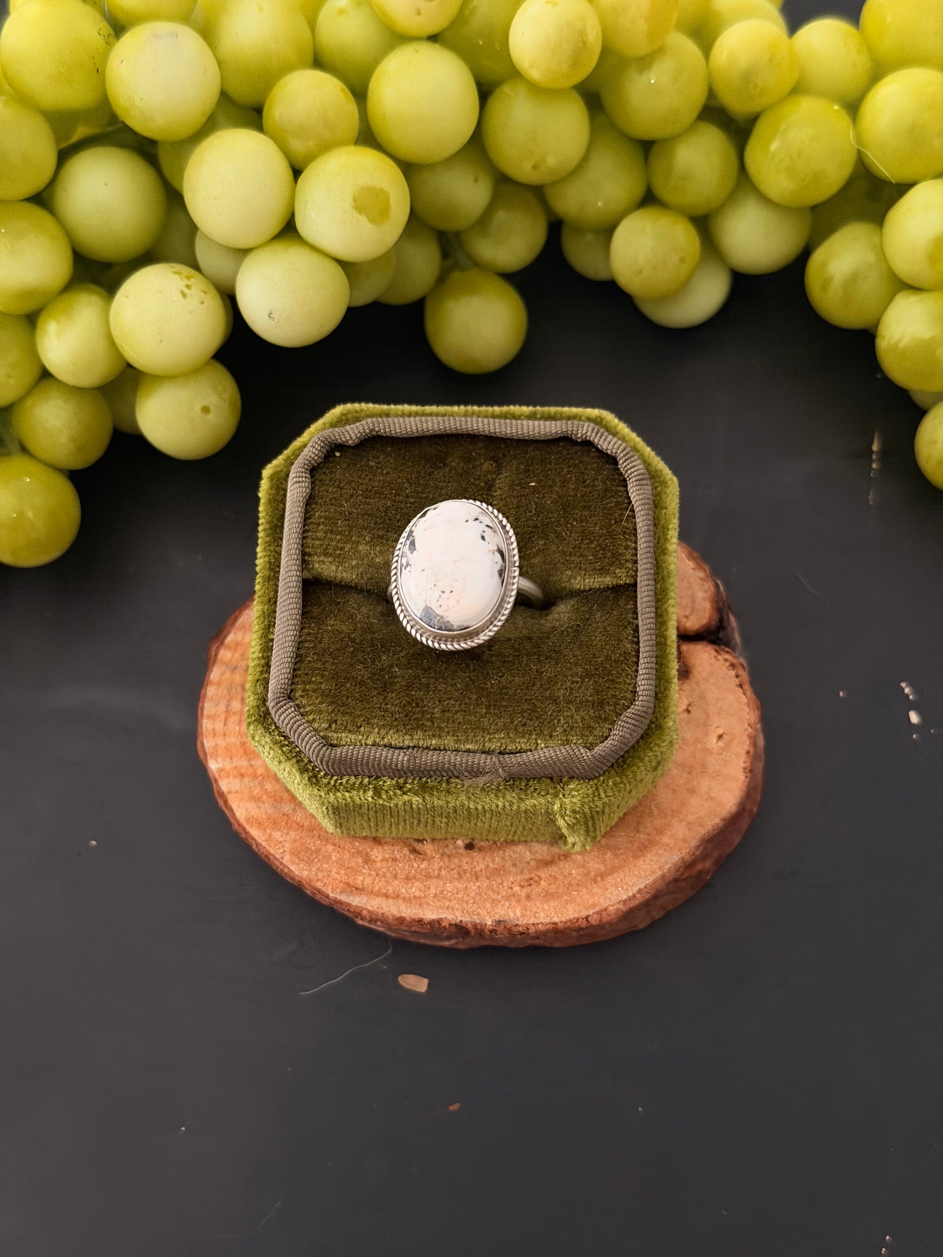 Navajo Made White Buffalo & Sterling Silver Ring Size 5.75