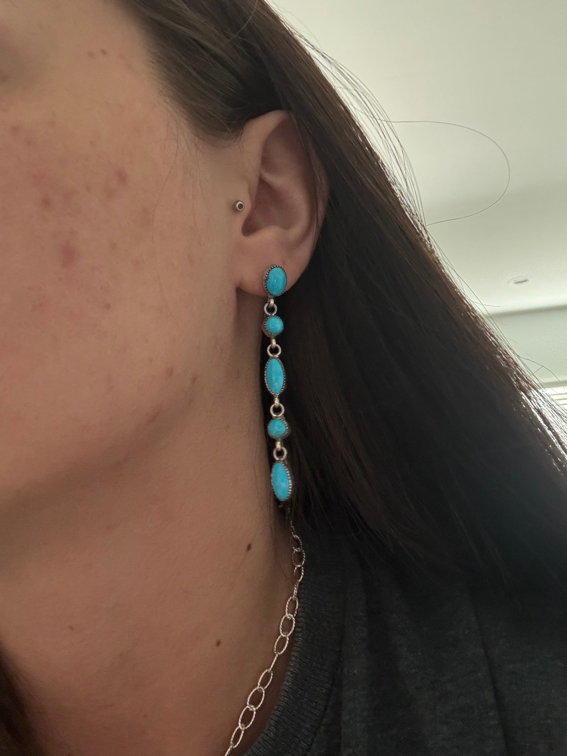 Pearline Spencer Sleeping Beauty Turquoise & Sterling Silver Post Dangle Earrings