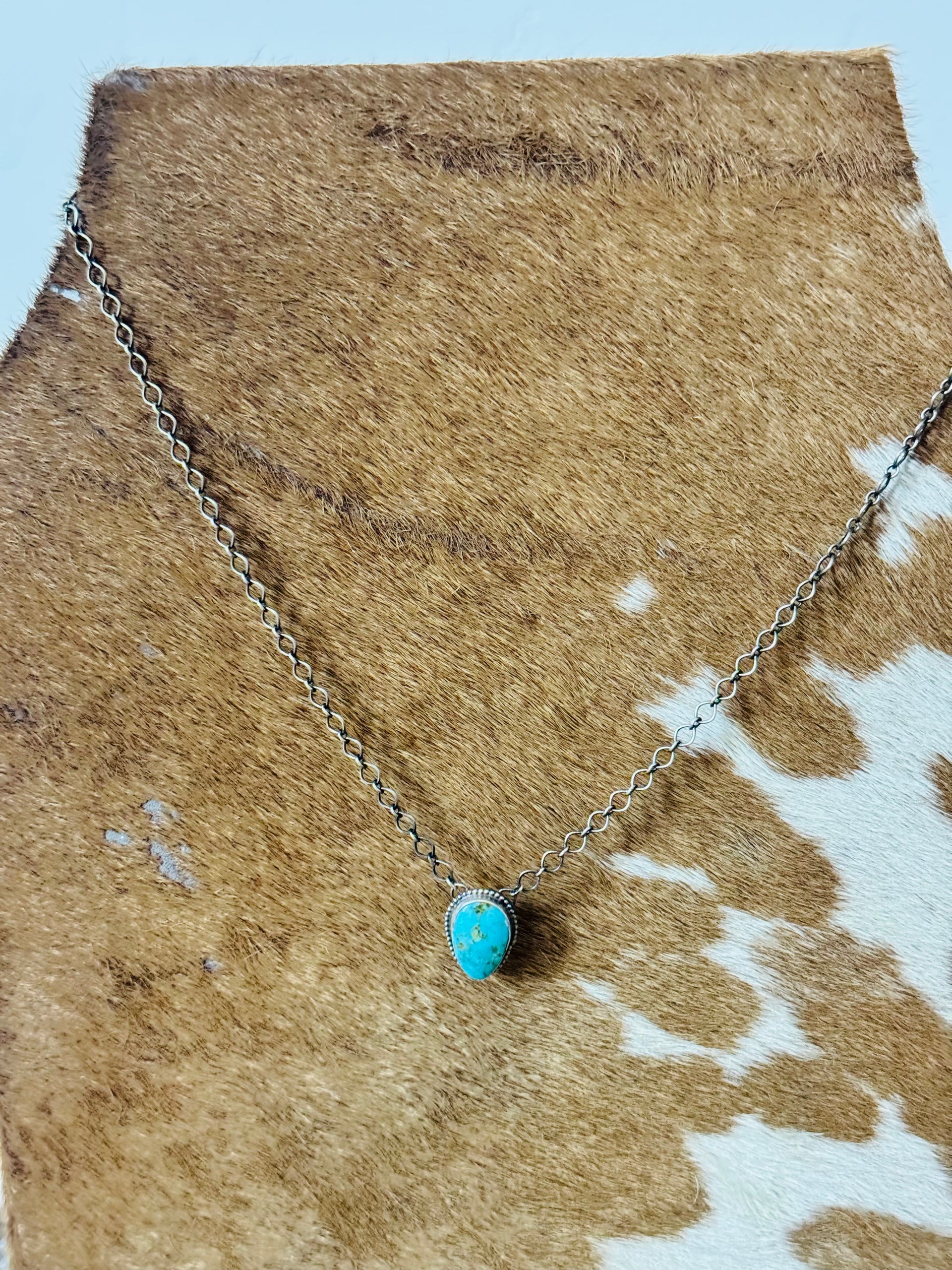 Navajo Made Kingman Turquoise & Sterling Silver Necklace