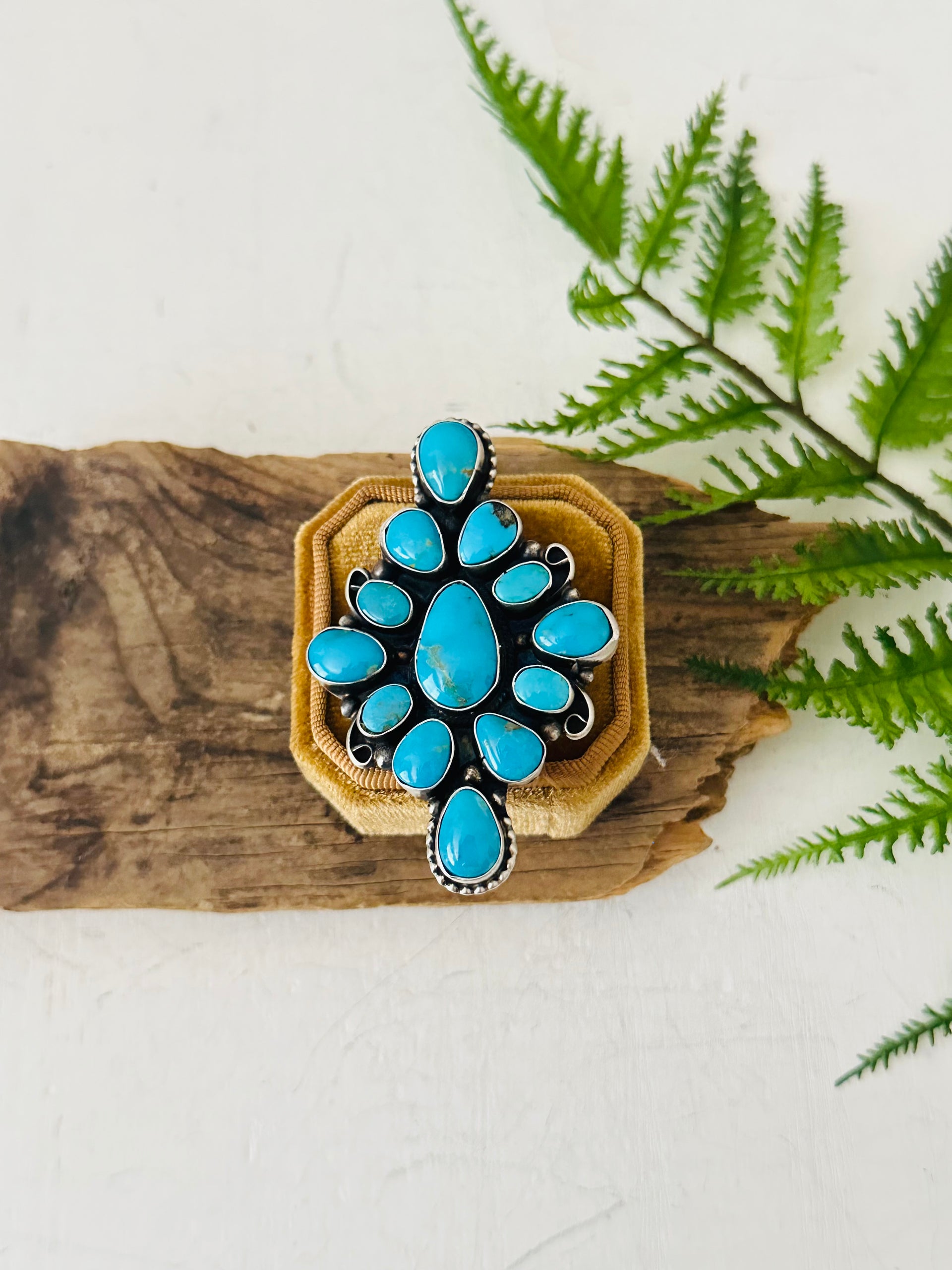 Sheila Becenti Blue Ridge Turquoise & Sterling Silver Adjustable Cluster Ring