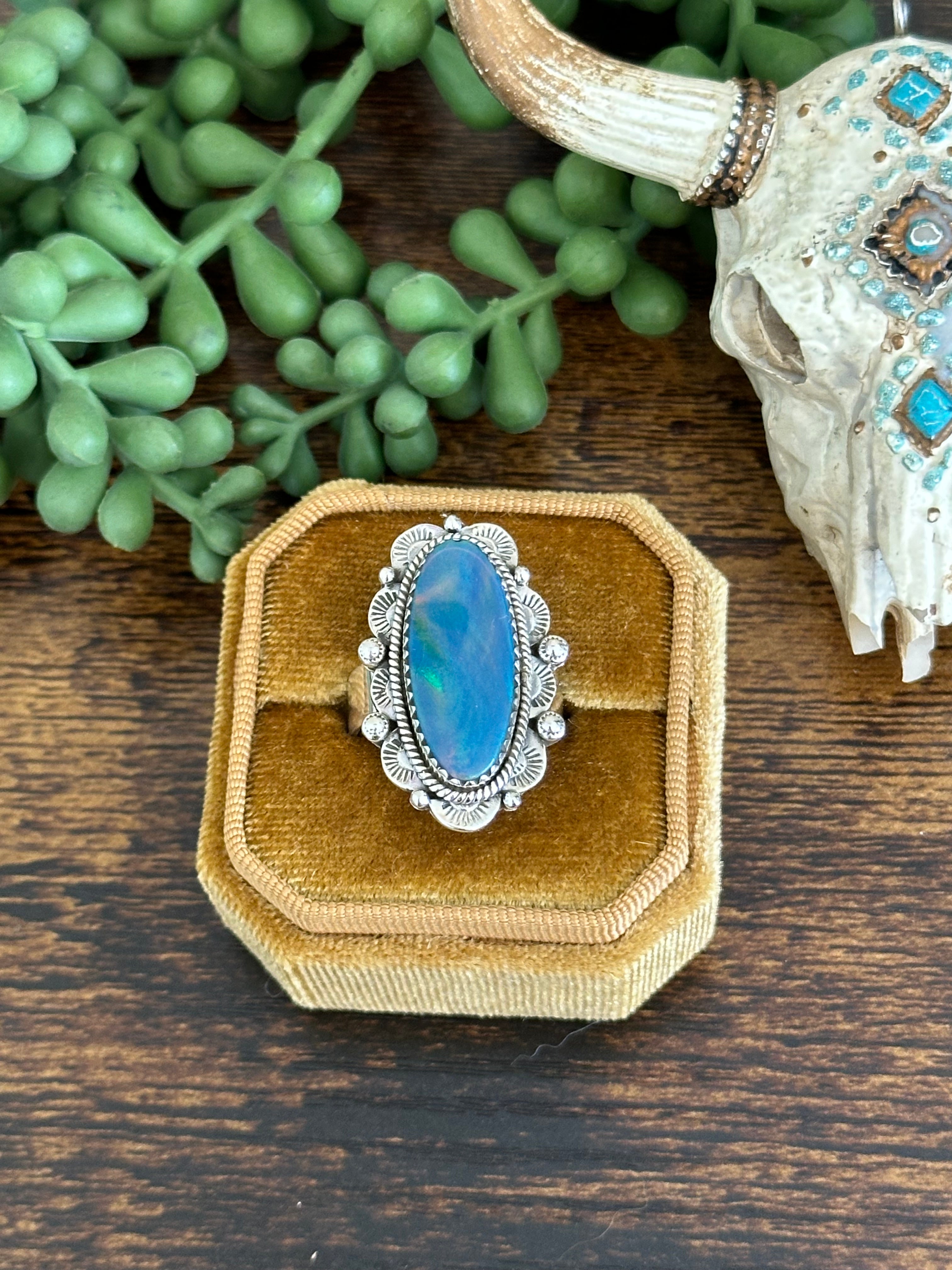 Southwest Handmade Opal & Sterling Silver Adjustable Ring