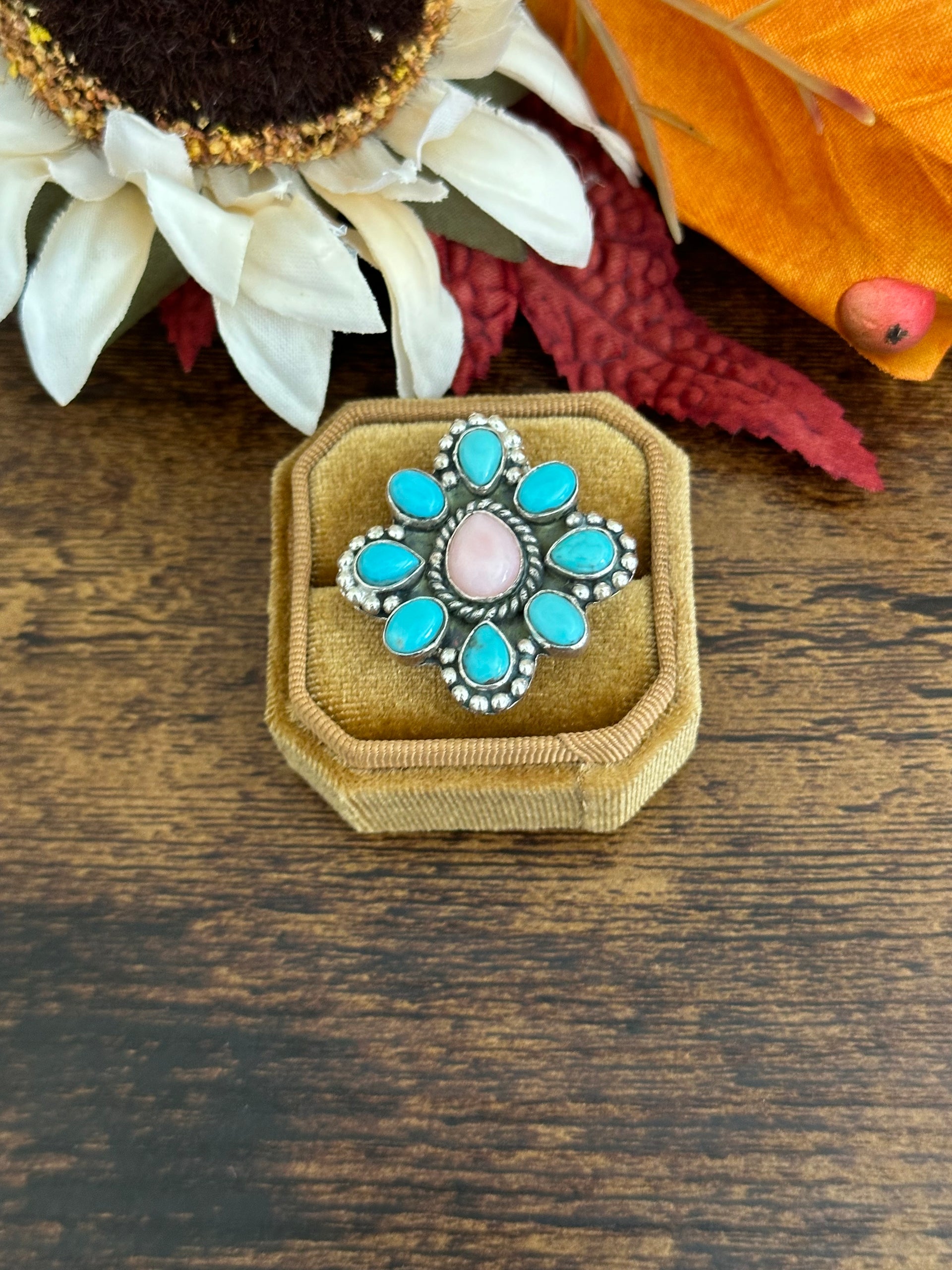 Southwest Handmade Multi Stone & Sterling Silver Adjustable Ring