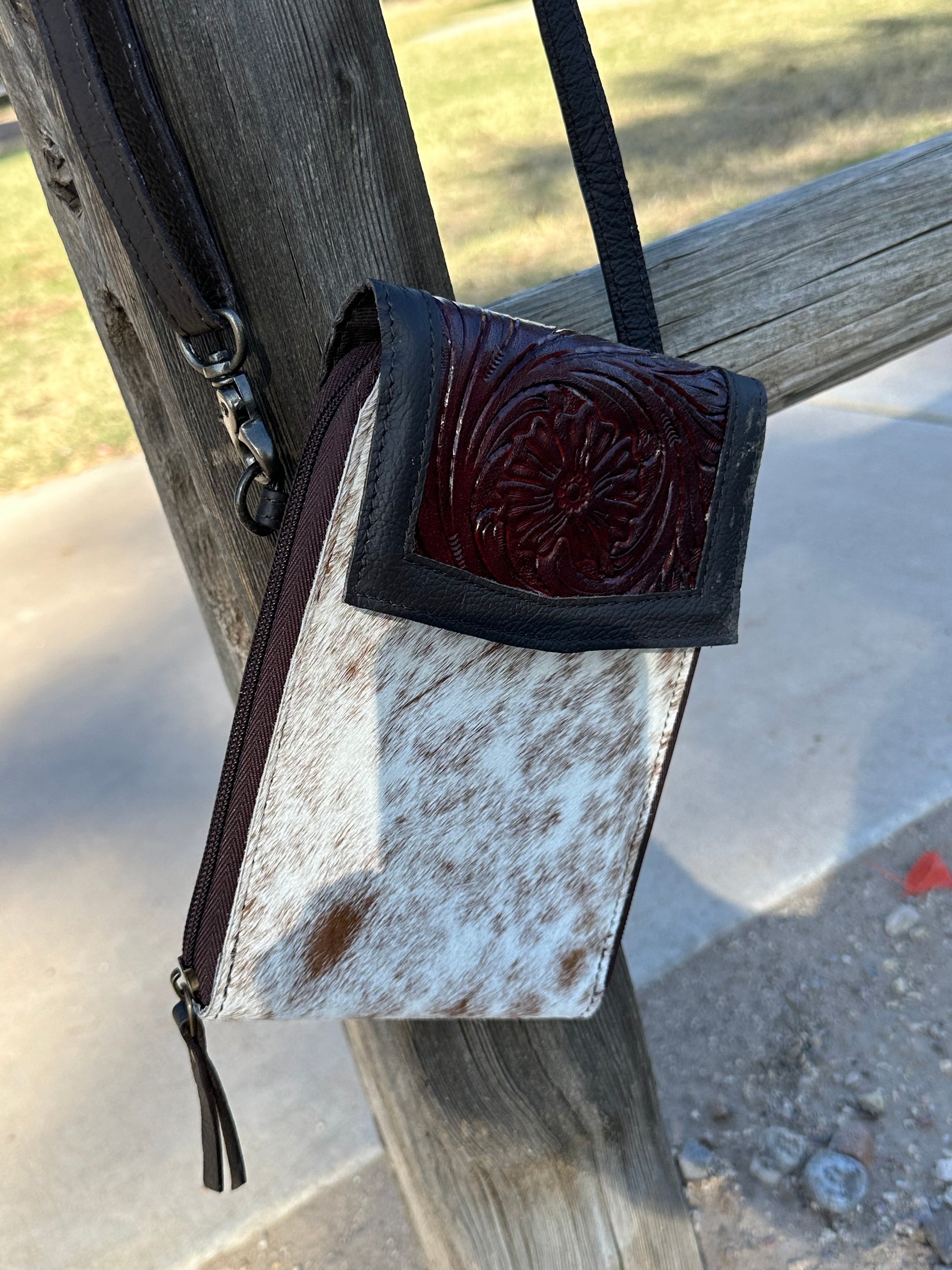 Genuine Tooled Leather & Cowhide Purse