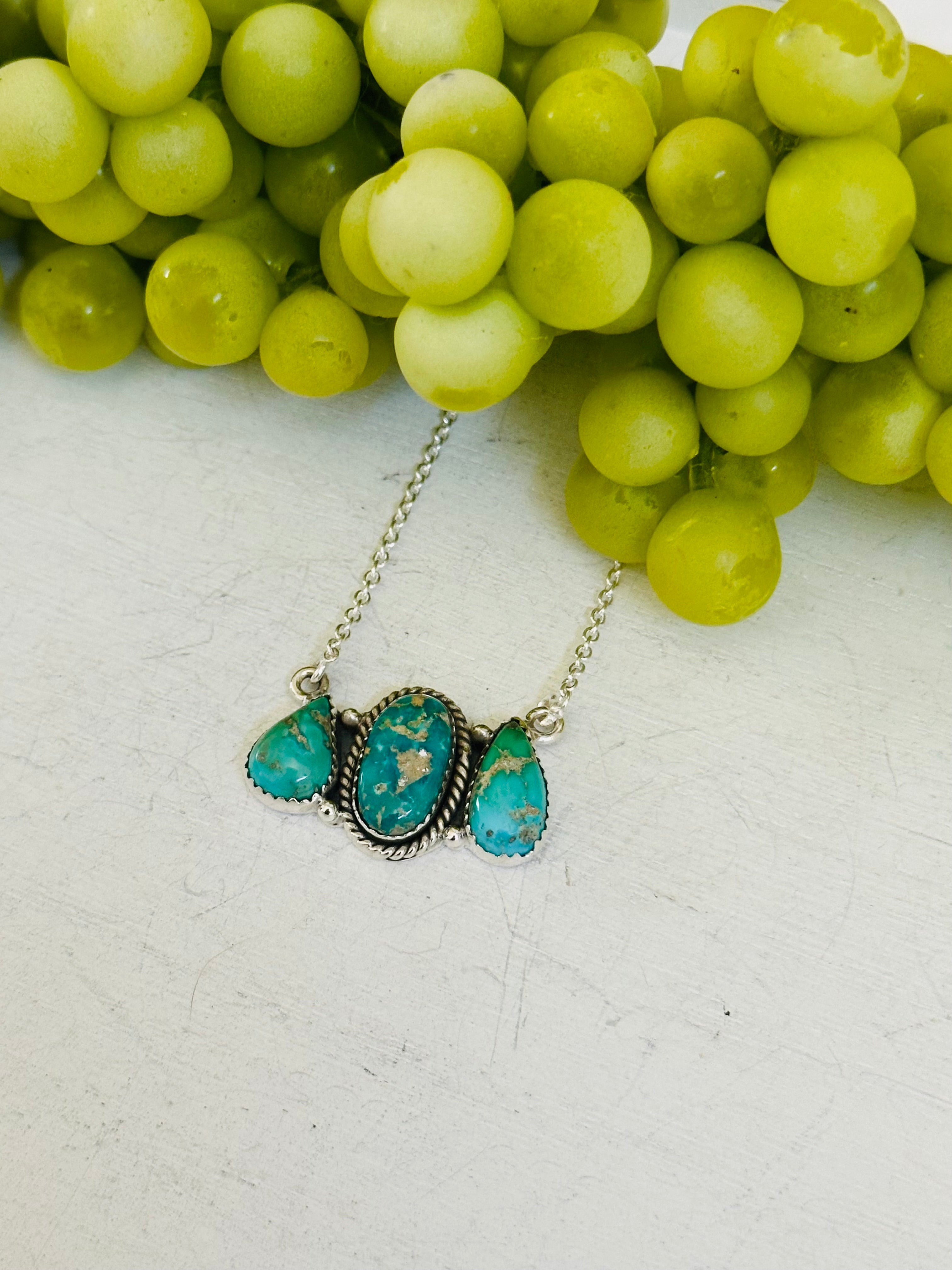 Southwest Handmade Emerald Valley Turquoise & Sterling Silver Necklace