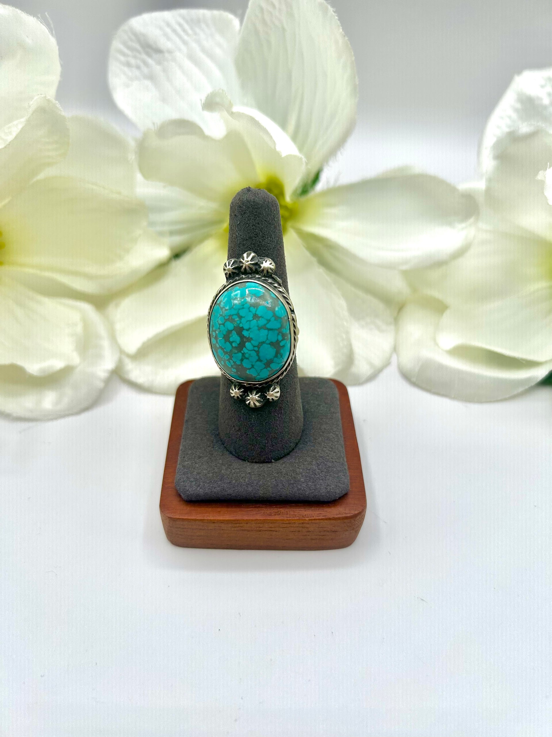 Navajo Made Kingman Turquoise & Sterling Silver Adjustable Ring