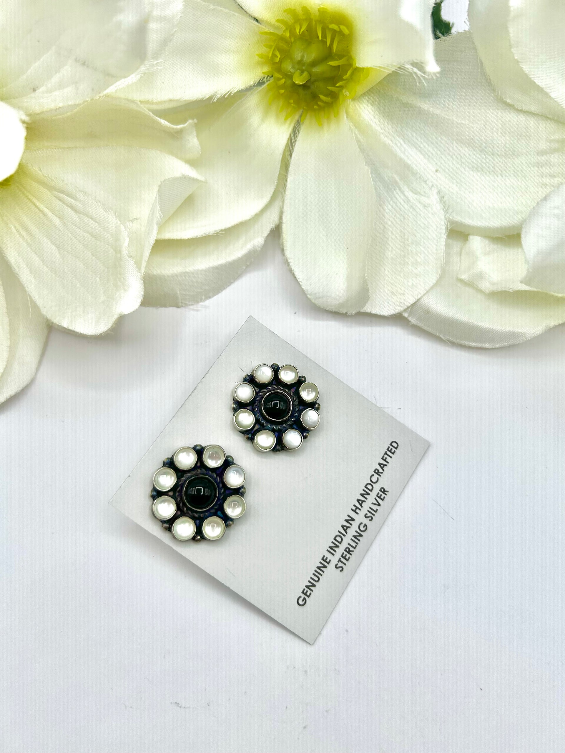 Navajo Made Multi Stone & Sterling Silver Post  Earrings