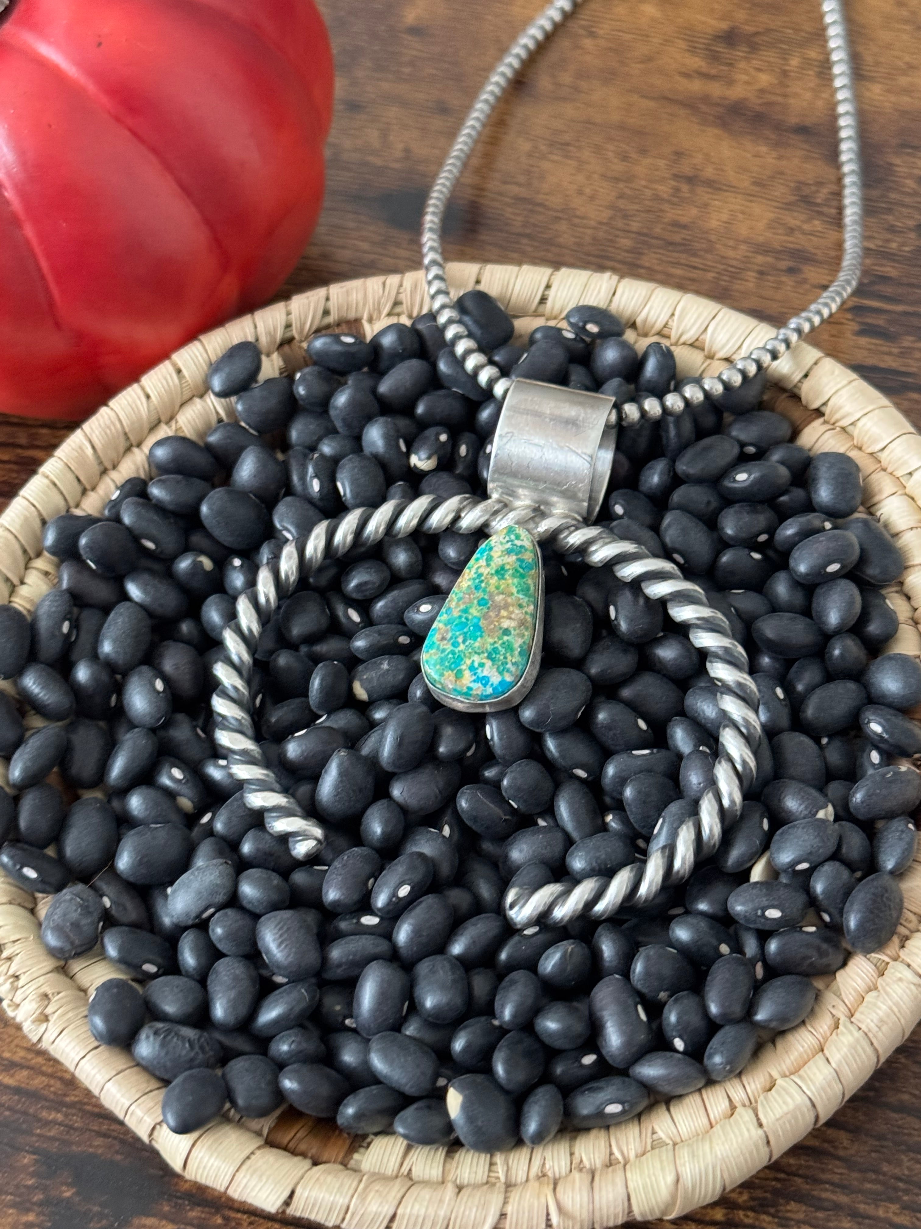 Navajo Made Sonoran Mountain Turquoise & Sterling Silver Naja Pendant