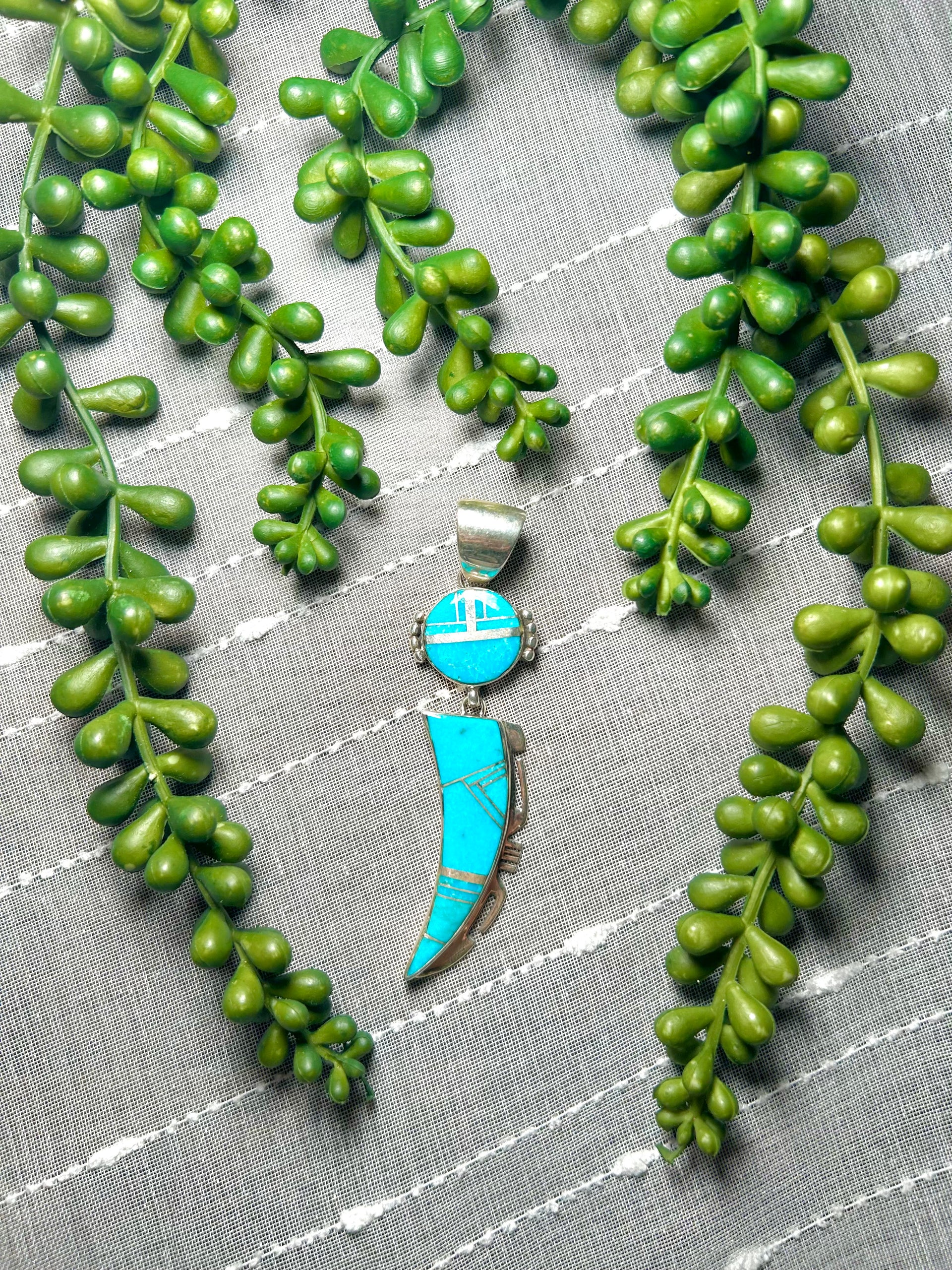 Navajo Made Kingman Turquoise & Sterling Silver Pendant