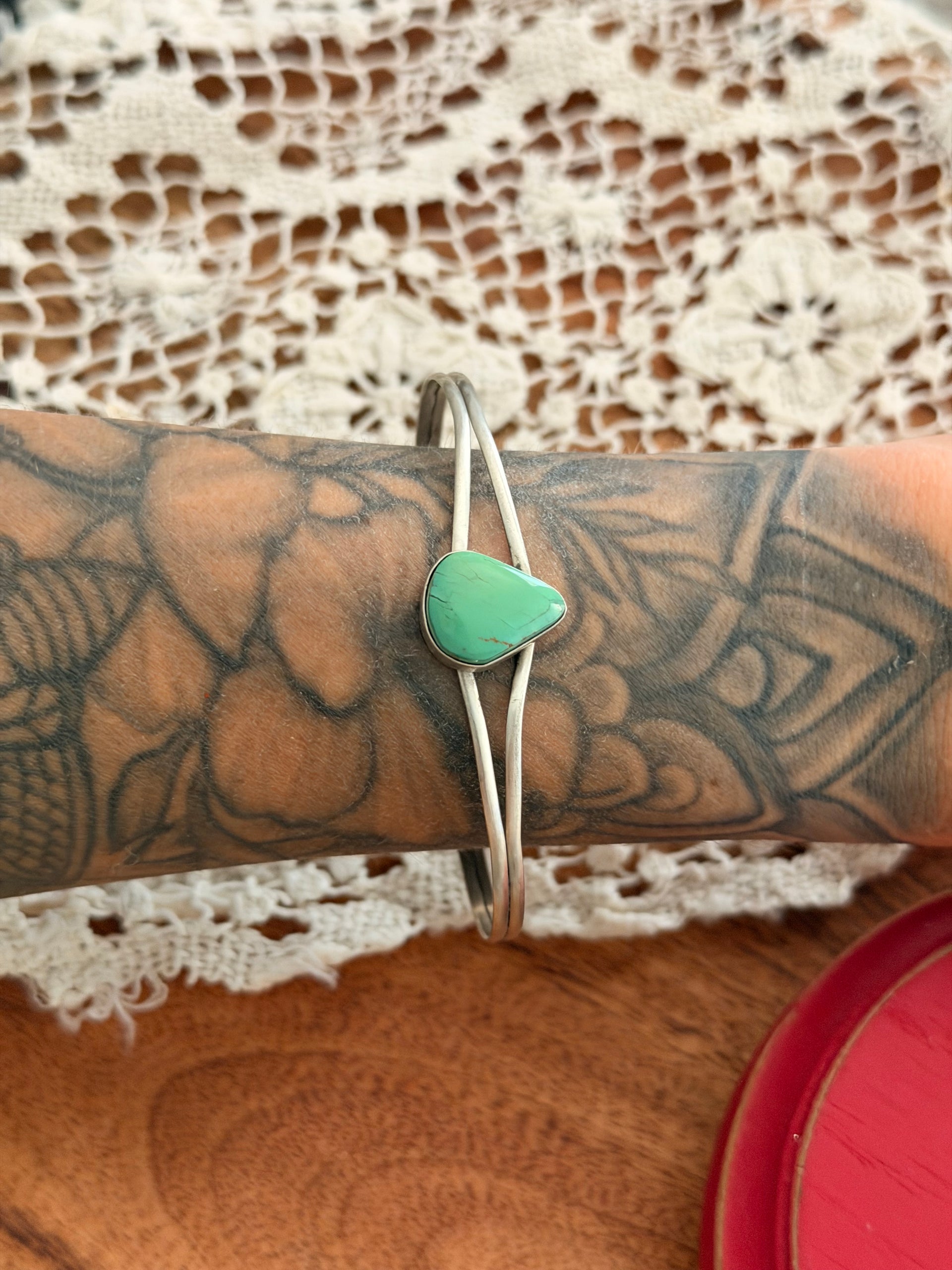 Navajo Made Sonoran Gold Turquoise & Sterling Silver Cuff Bracelet