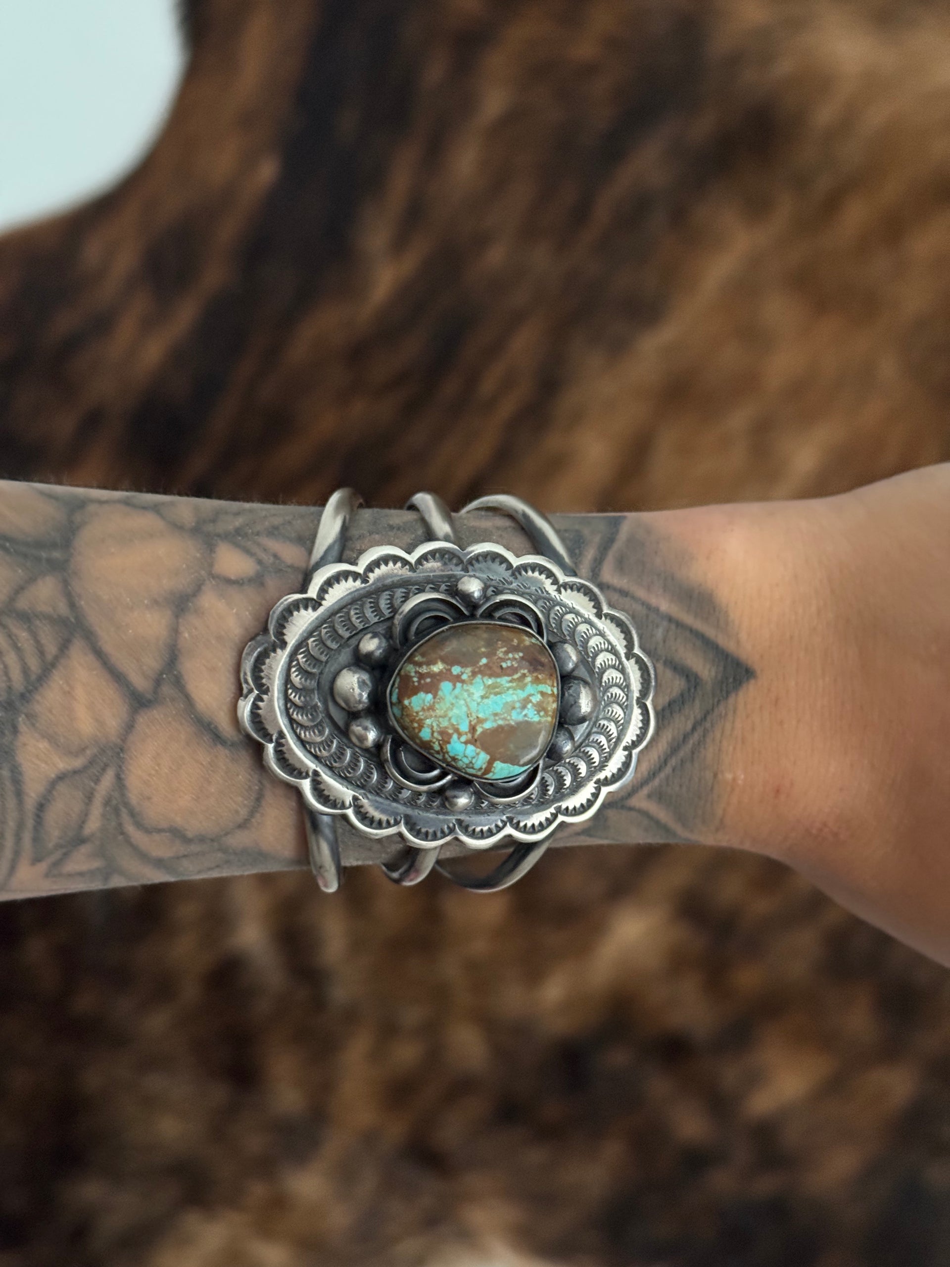 Chimney Butte #8 Turquoise & Sterling Silver Concho Cuff Bracelet