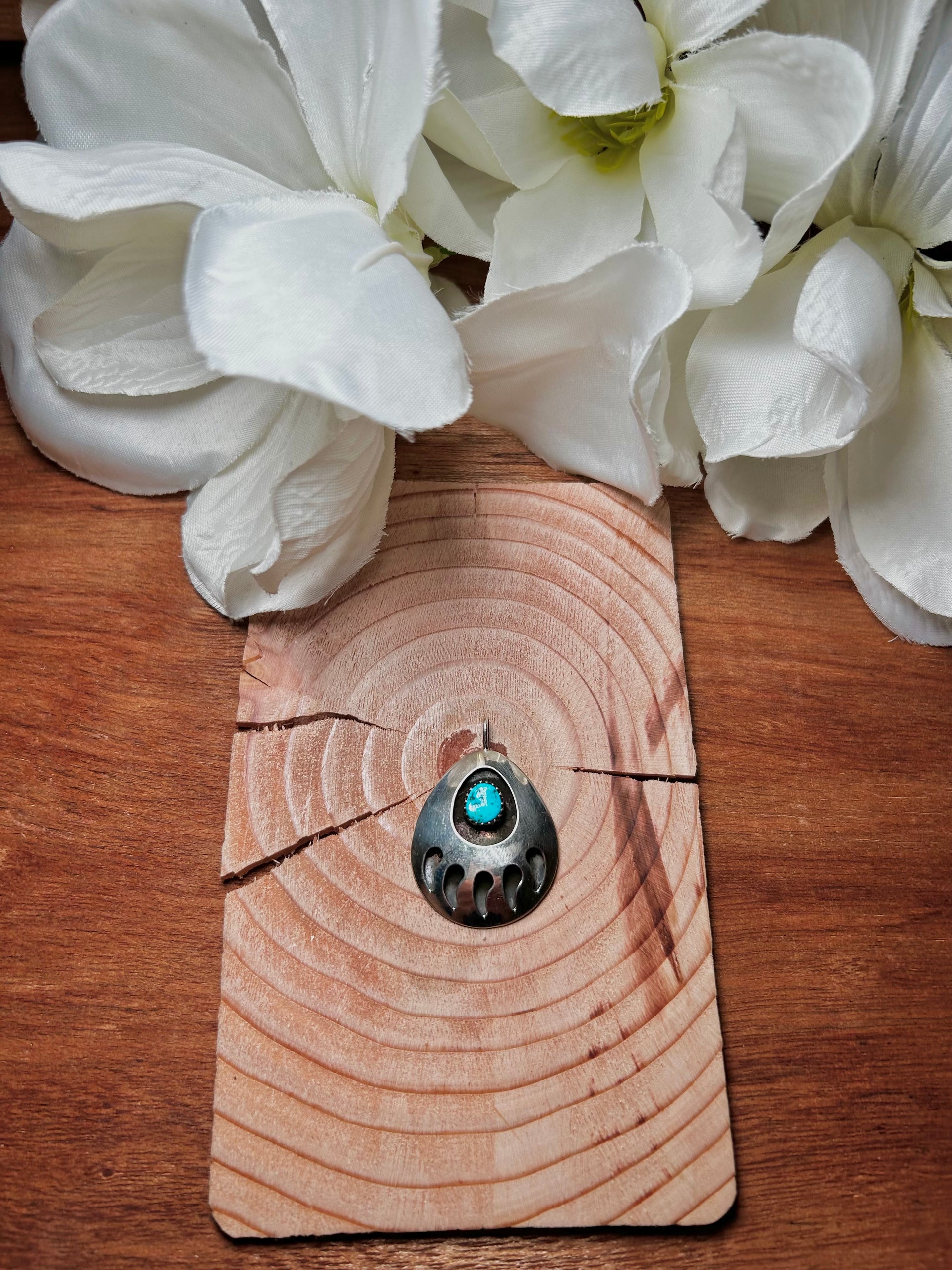 Navajo Made Kingman Turquoise & Sterling Silver Pendant