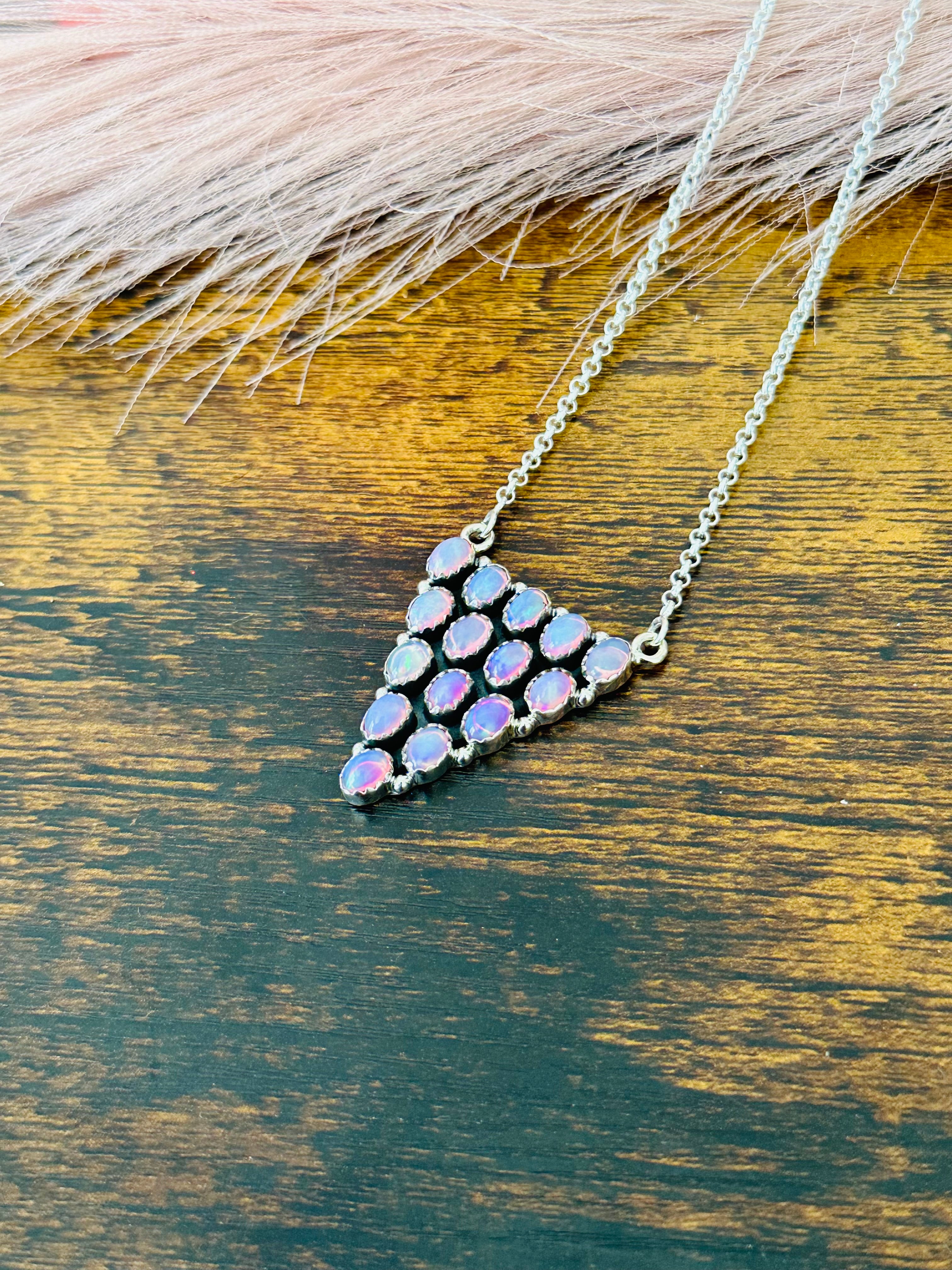 Southwest Handmade Opal & Sterling Silver Cluster Necklace