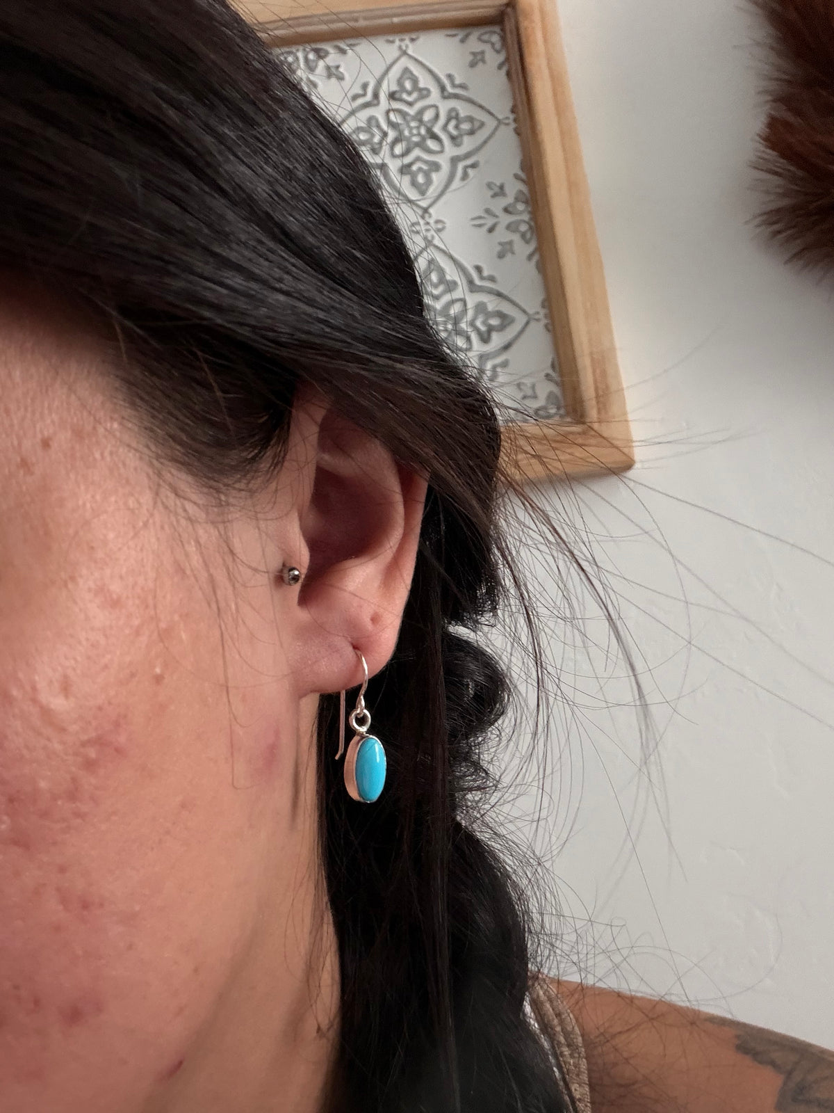 Navajo Made Sleeping Beauty Turquoise & Sterling Silver Dangle Earrings