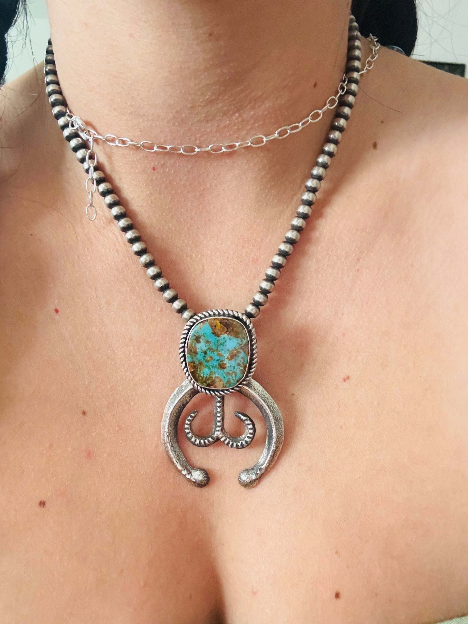 Stanford Yazzie Kingman Turquoise & Sterling Silver Naja Pendant