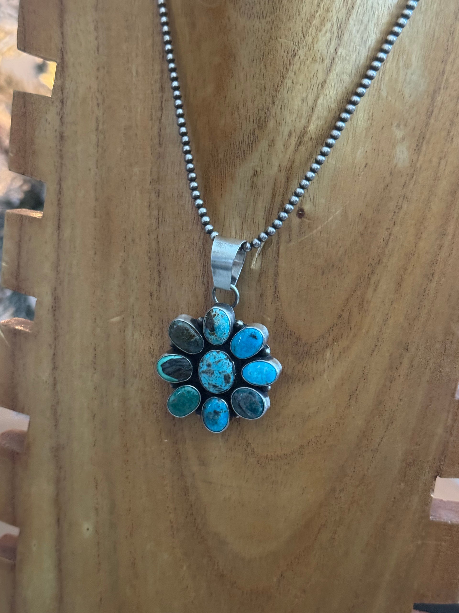 Blaine Yellowhorse Mixed Turquoise & Sterling Silver Cluster Pendant