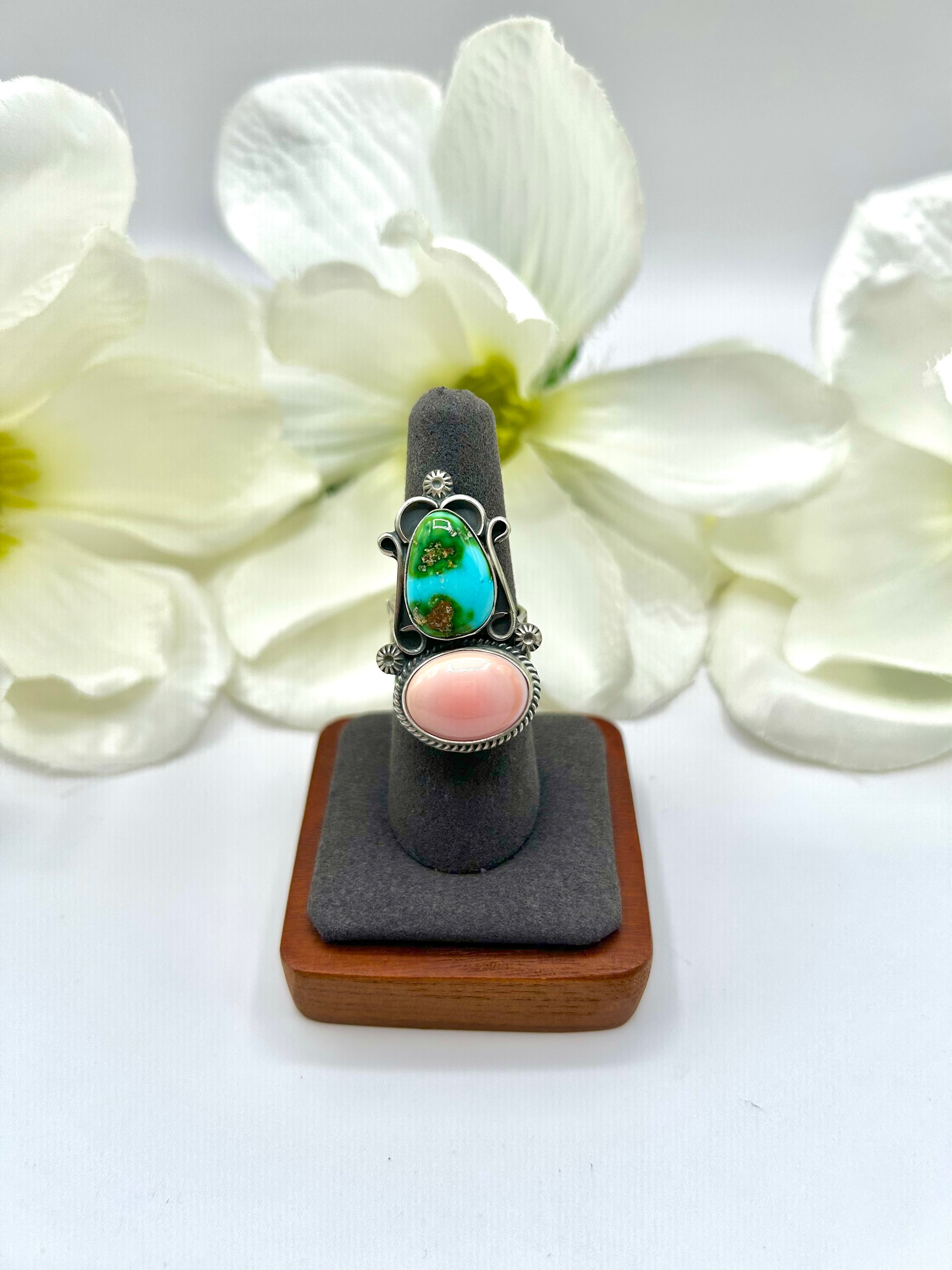 Navajo Made Multi Stone & Sterling Silver Adjustable Ring