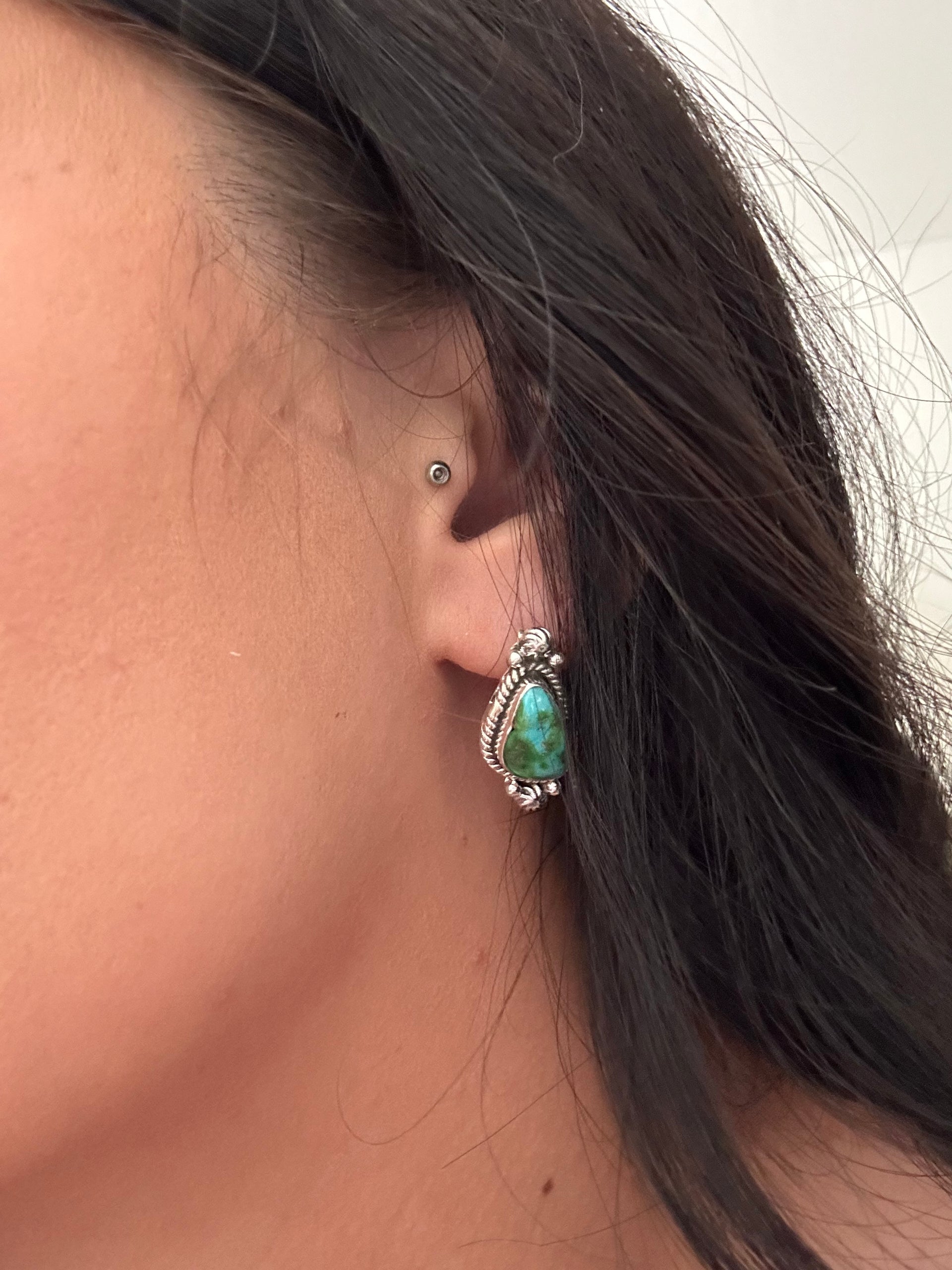 Southwest Handmade Sonoran Gold Turquoise & Sterling Silver Post Earrings