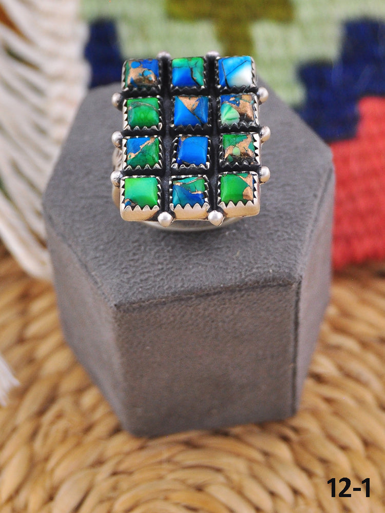 Southwest Handmade Peacock Dahlia & Sterling Silver Adjustable Ring