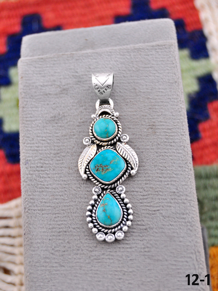 Southwest Made Emerald Valley Turquoise & Sterling Silver Pendant