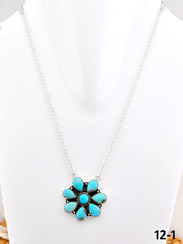 Southwest Made Kingman Turquoise & Sterling Silver Cluster Necklace