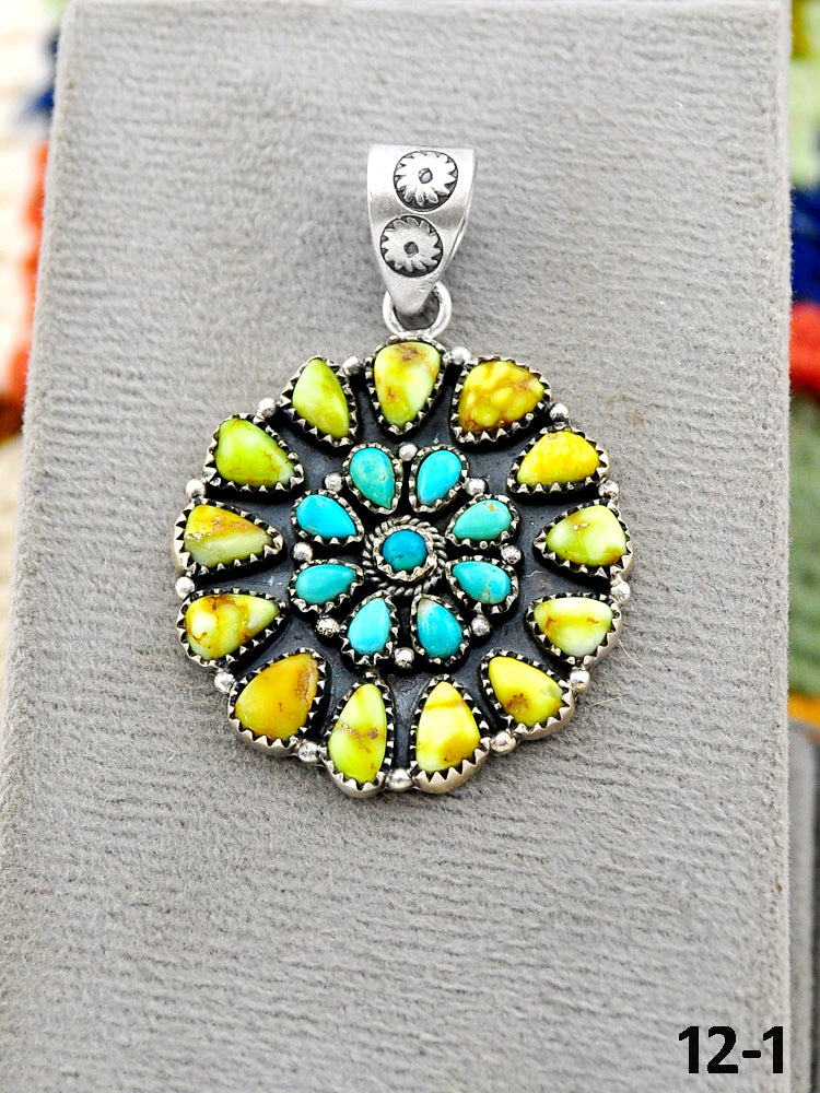 Southwest Handmade Palomino Turquoise with Mohave Turquoise & Sterling Silver Pendants