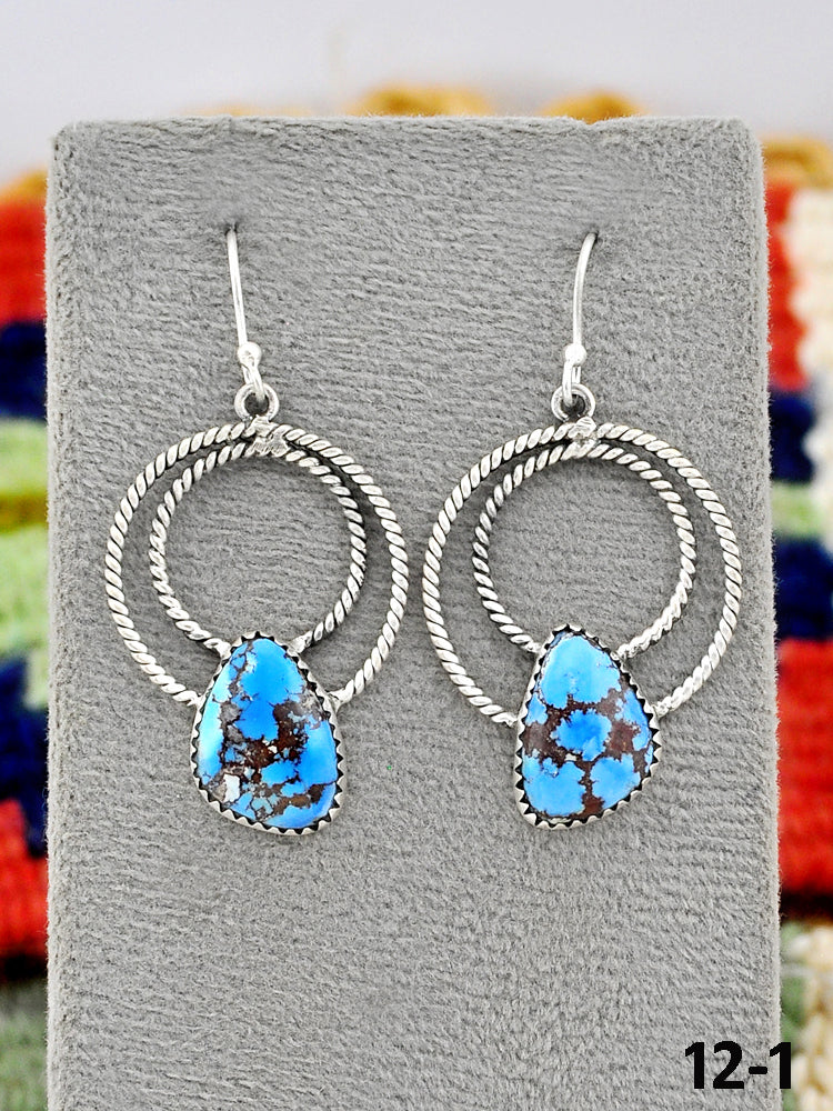 Southwest Made Golden Hills Turquoise & Sterling Silver Hook Dangle Earrings