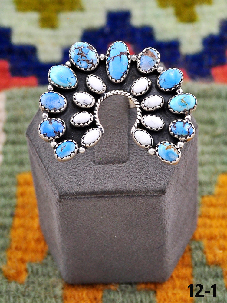 Southwest Handmade White Buffalo with Golden Hills & Sterling Silver Adjustable Ring