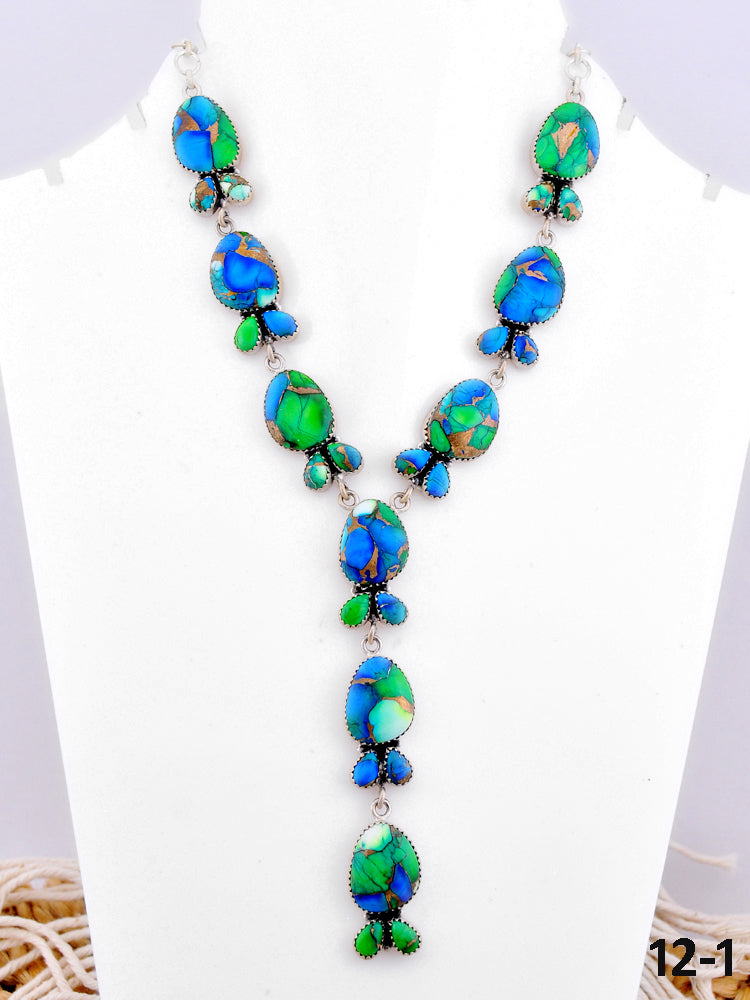 Southwest Made Peacock Dahlia & Sterling Silver Necklace