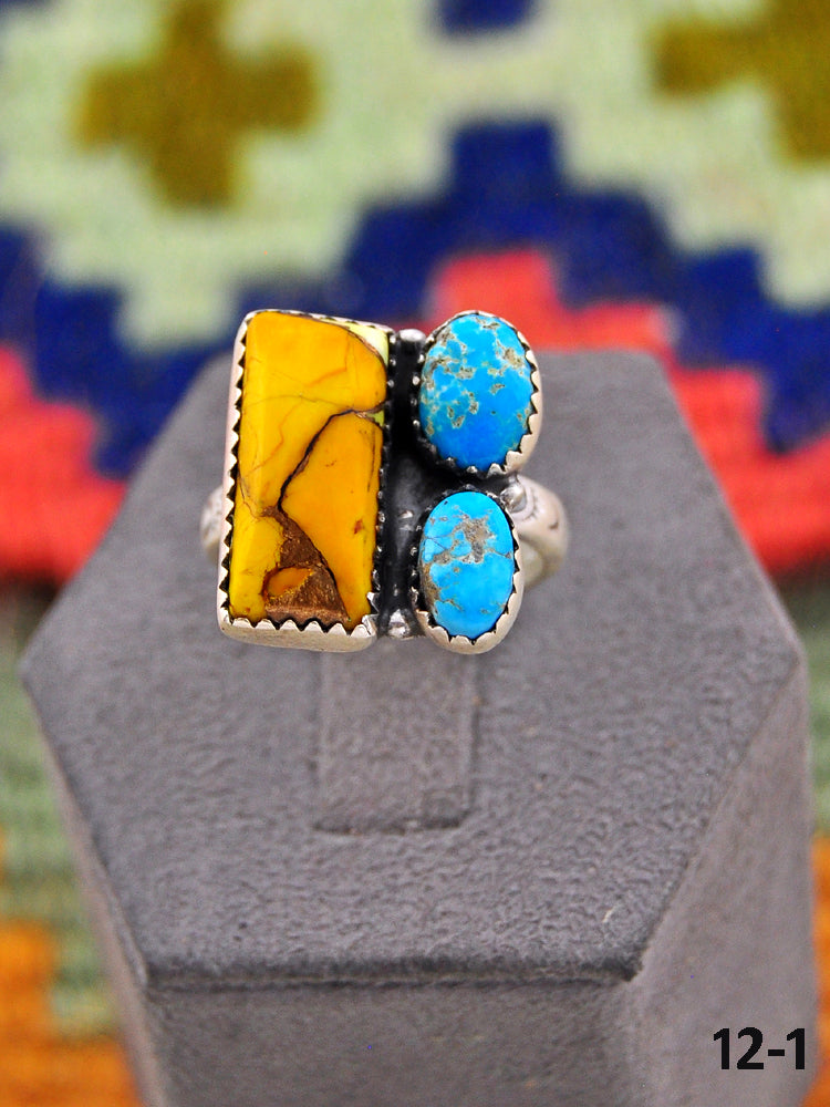 Southwest Made Multi Stone & Sterling Silver Adjustable Ring