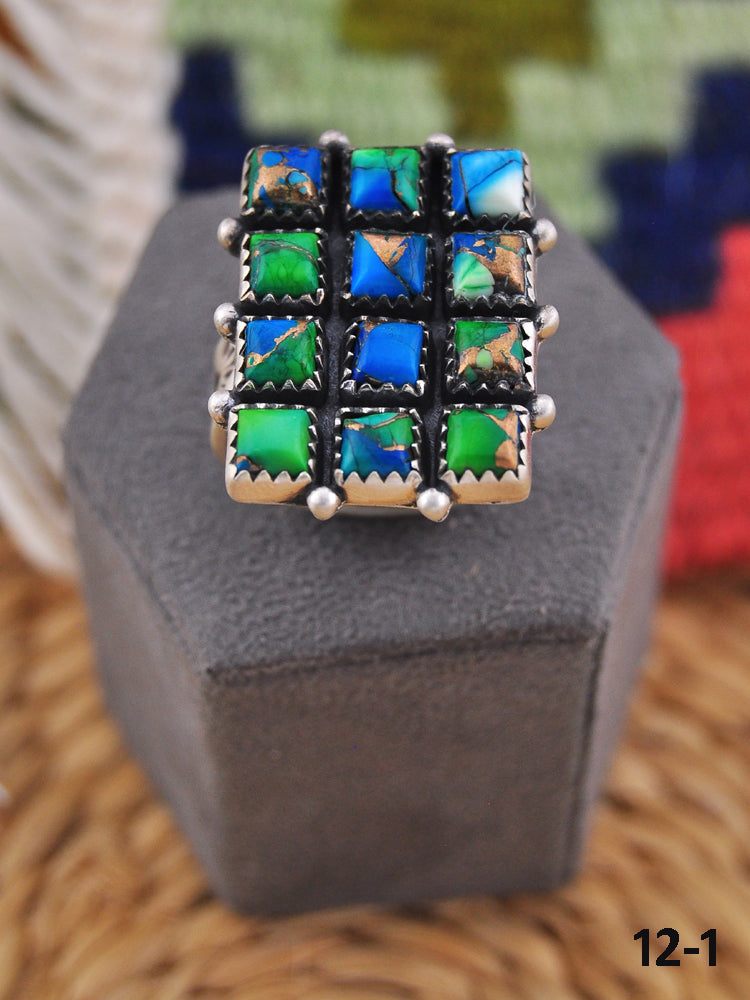 Southwest Handmade Peacock Dahlia & Sterling Silver Adjustable Ring