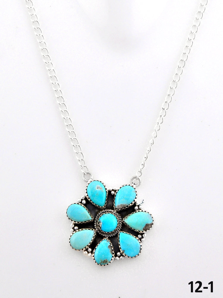 Southwest Made Kingman Turquoise & Sterling Silver Cluster Necklace