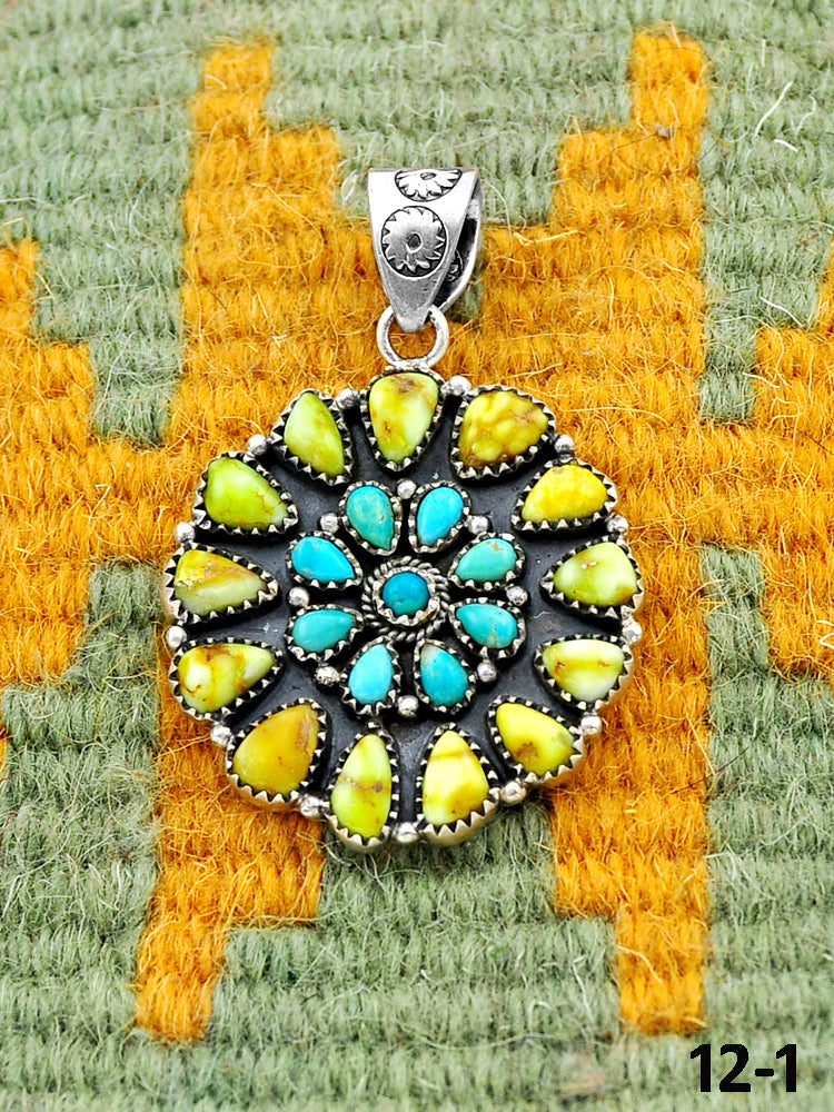 Southwest Handmade Palomino Turquoise with Mohave Turquoise & Sterling Silver Pendants