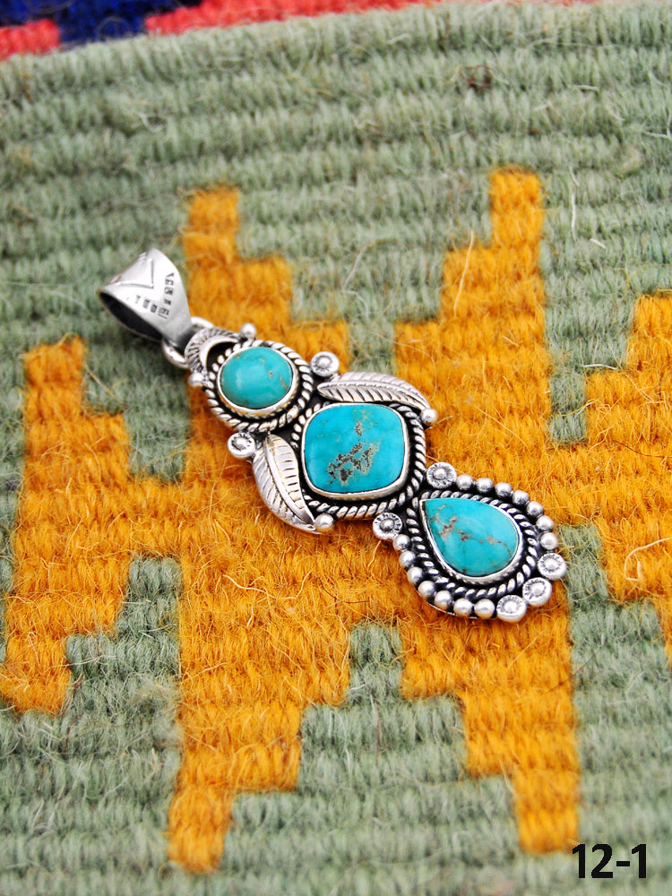 Southwest Made Emerald Valley Turquoise & Sterling Silver Pendant