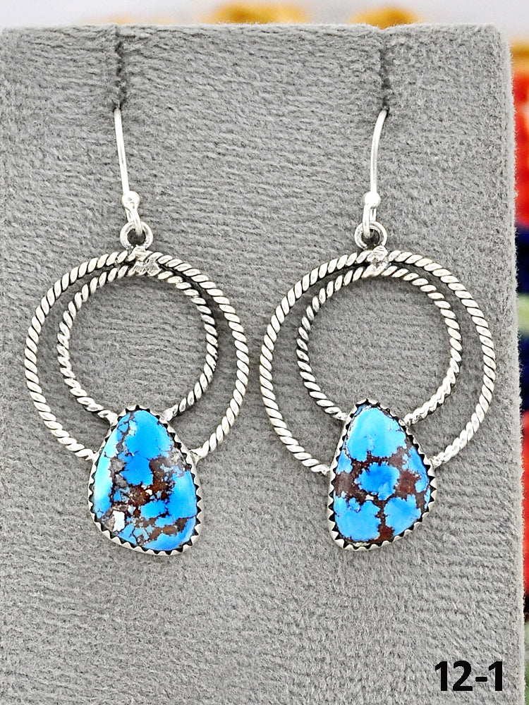 Southwest Made Golden Hills Turquoise & Sterling Silver Hook Dangle Earrings