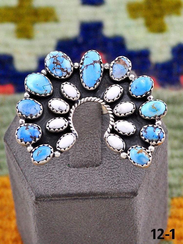 Southwest Handmade White Buffalo with Golden Hills & Sterling Silver Adjustable Ring