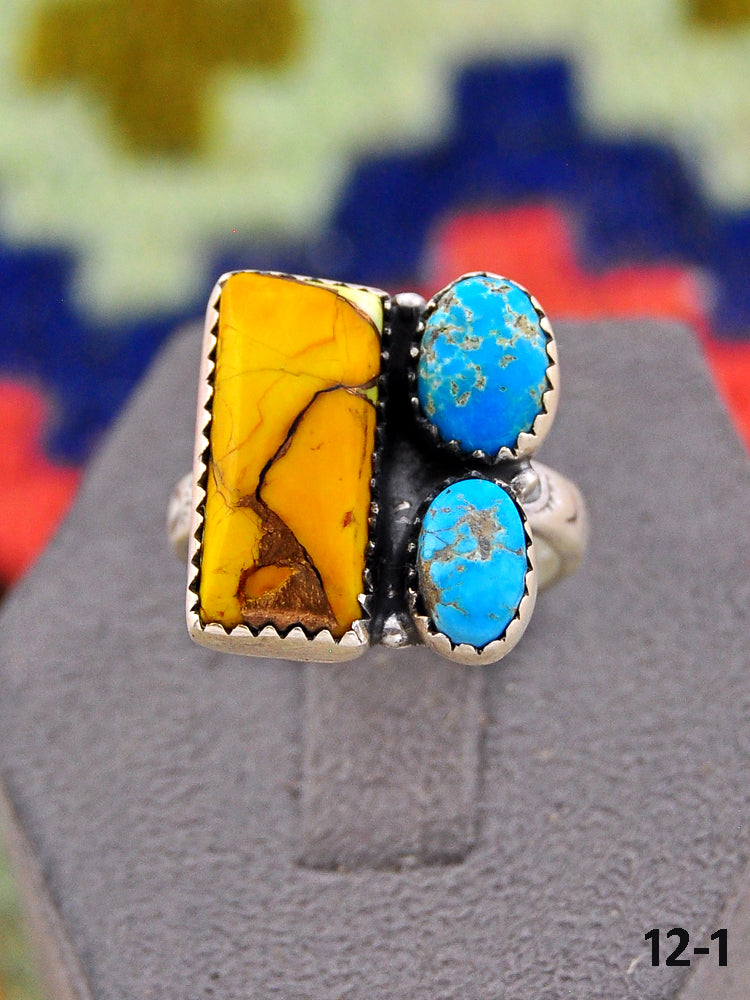 Southwest Made Multi Stone & Sterling Silver Adjustable Ring