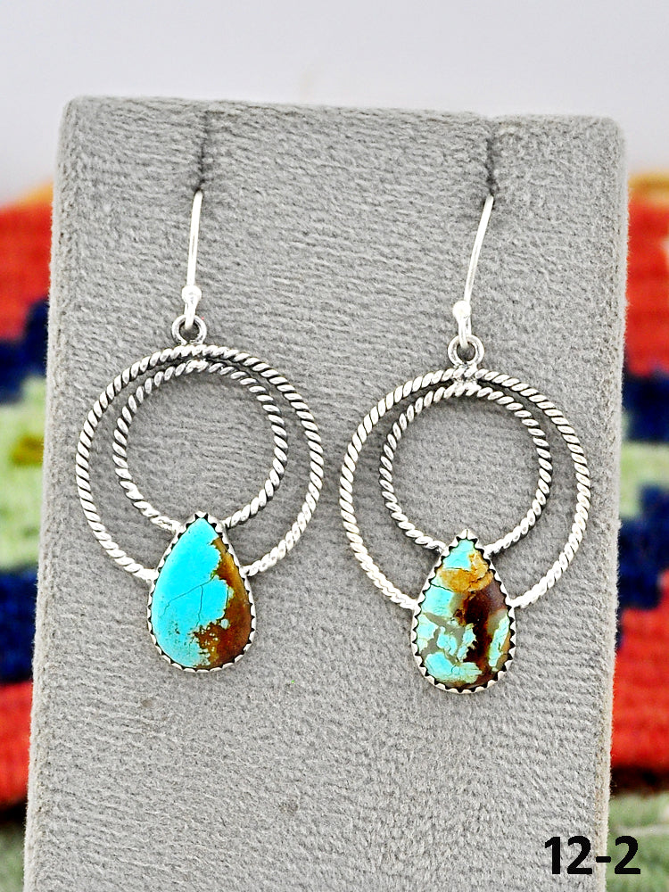 Southwest Made Royston Turquoise & Sterling Silver Hook Dangle Earrings