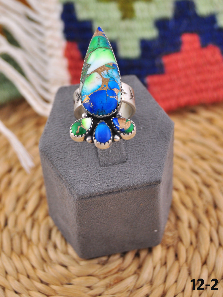 Southwest Handmade Peacock Dahlia & Sterling Silver Adjustable Ring