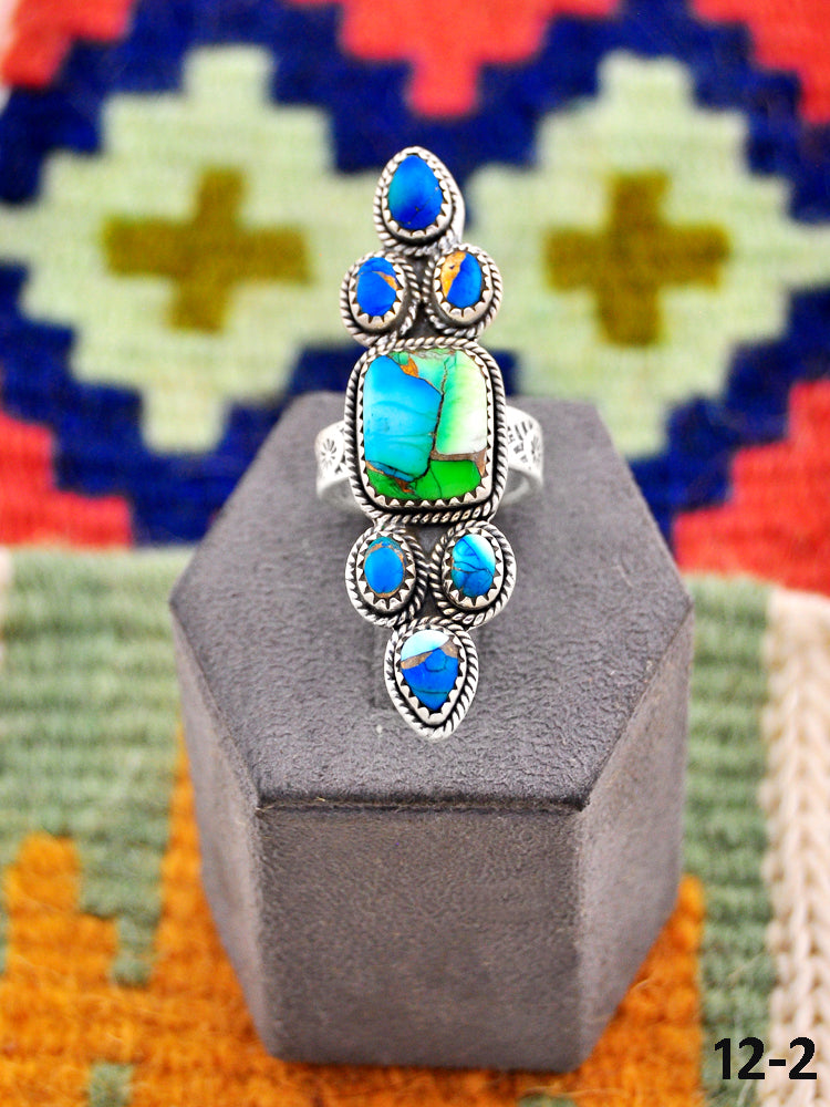 Southwest Handmade Peacock Dahlia & Sterling Silver Adjustable Ring