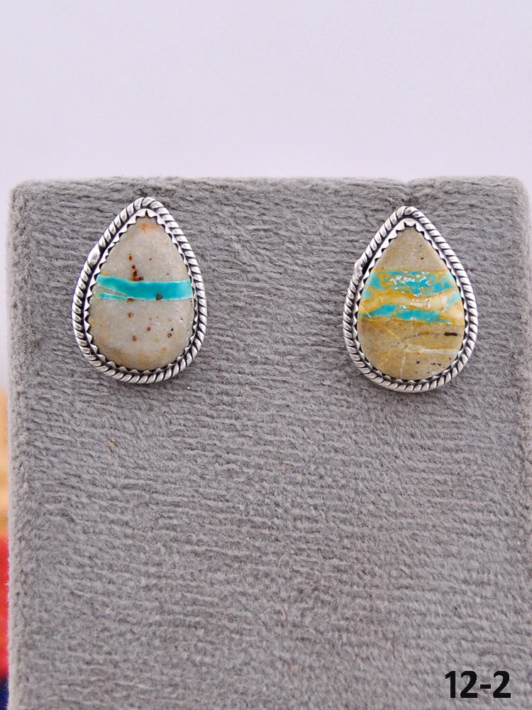 Southwest Handmade Ribbon Royston Turquoise & Sterling Silver Post Earrings