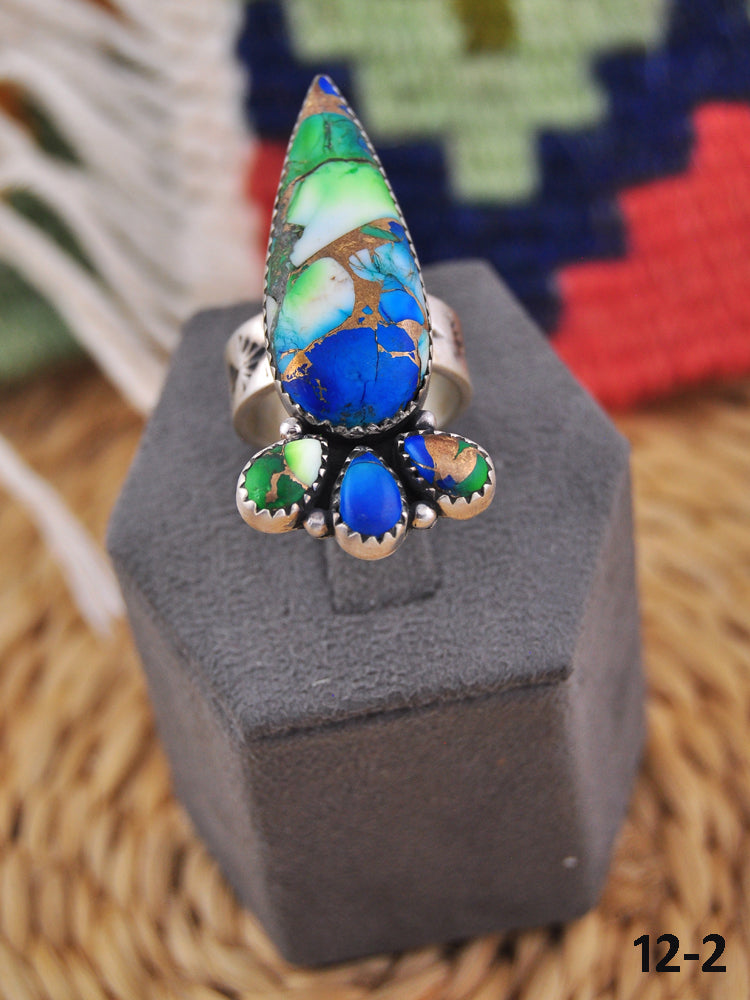 Southwest Handmade Peacock Dahlia & Sterling Silver Adjustable Ring