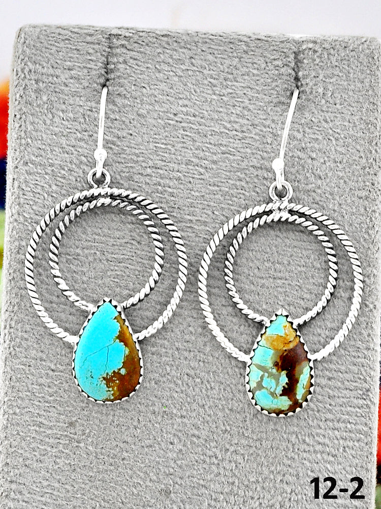 Southwest Made Royston Turquoise & Sterling Silver Hook Dangle Earrings