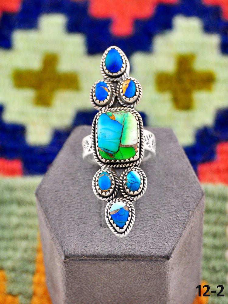 Southwest Handmade Peacock Dahlia & Sterling Silver Adjustable Ring