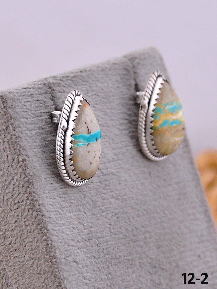Southwest Handmade Ribbon Royston Turquoise & Sterling Silver Post Earrings