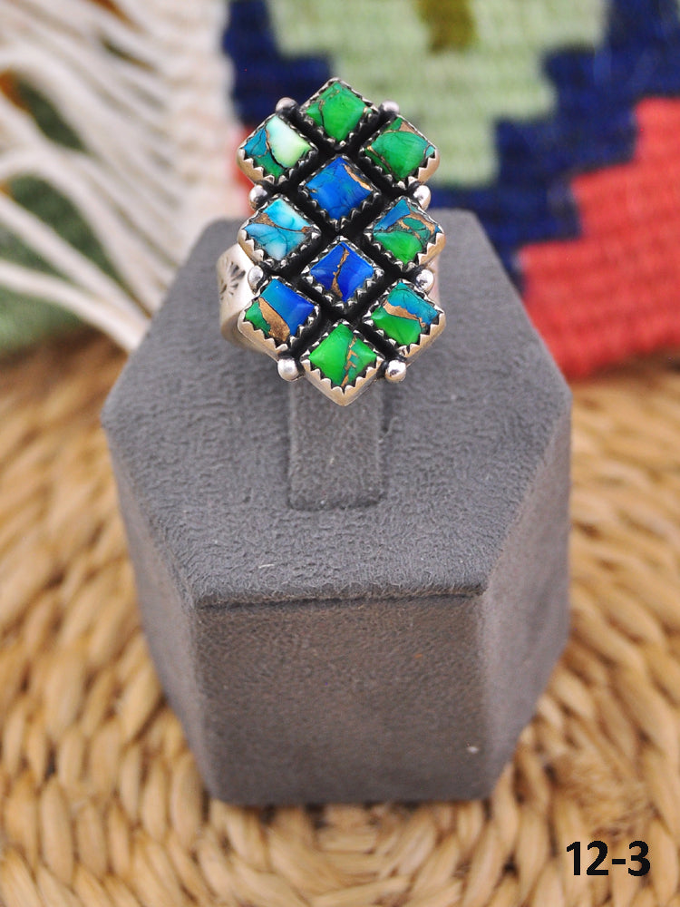 Southwest Handmade Peacock Dahlia & Sterling Silver Adjustable Ring