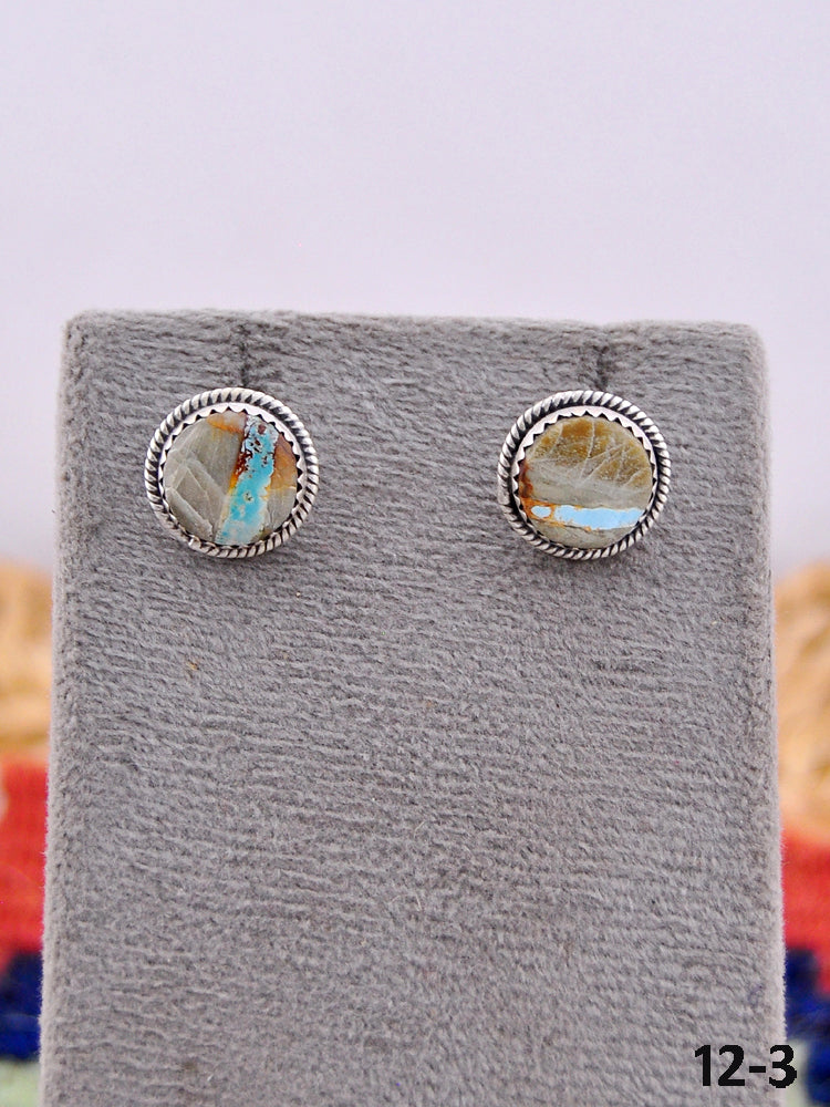 Southwest Handmade Ribbon Royston Turquoise & Sterling Silver Post Earrings