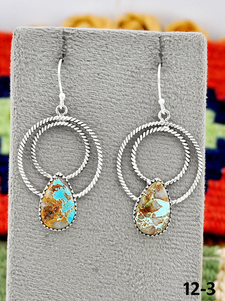 Southwest Made Royston Turquoise & Sterling Silver Hook Dangle Earrings